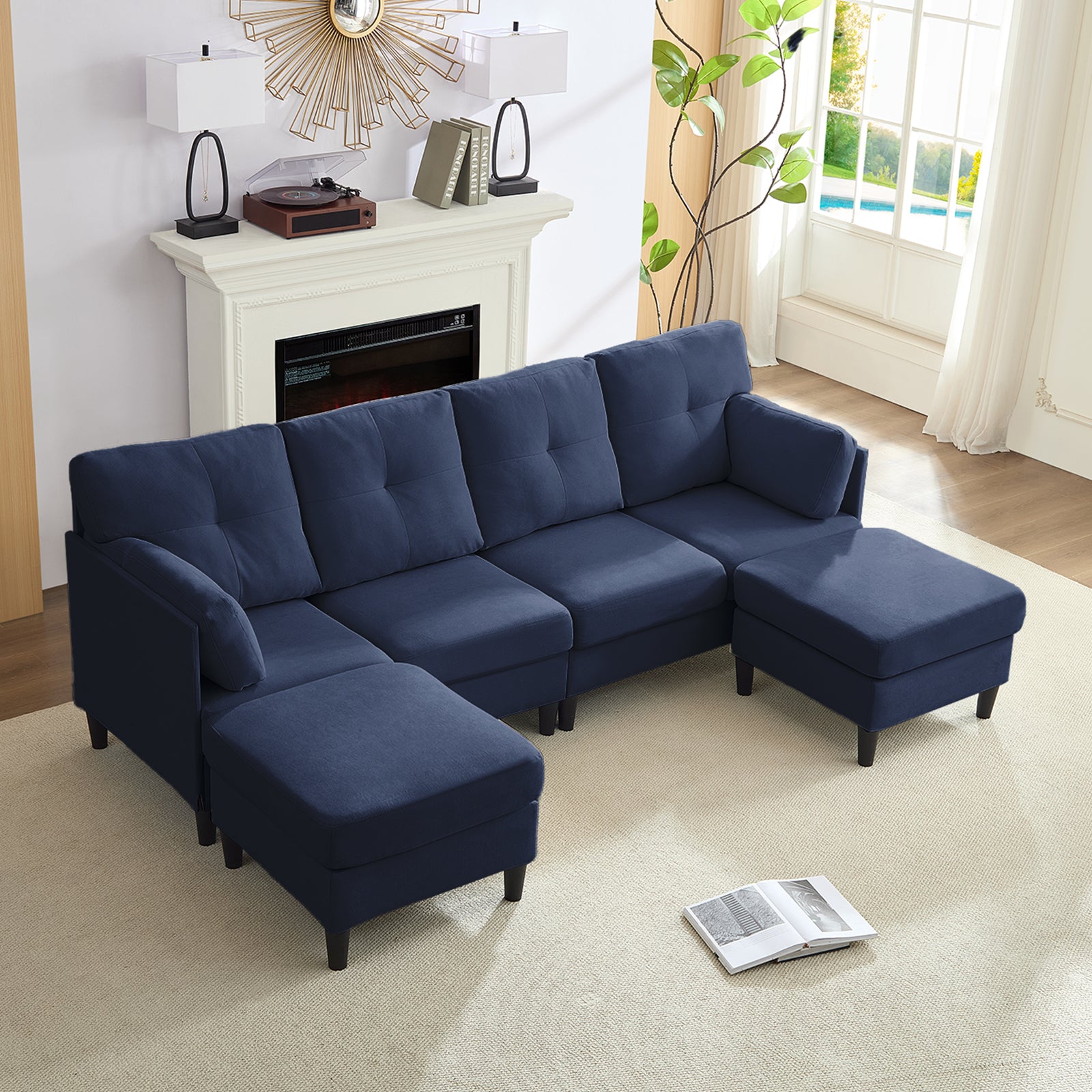 BALUS Convertible U/L Shape Sectional Sofa , Oversized 4 Seat Modular Couch for Living Room/ Apartment