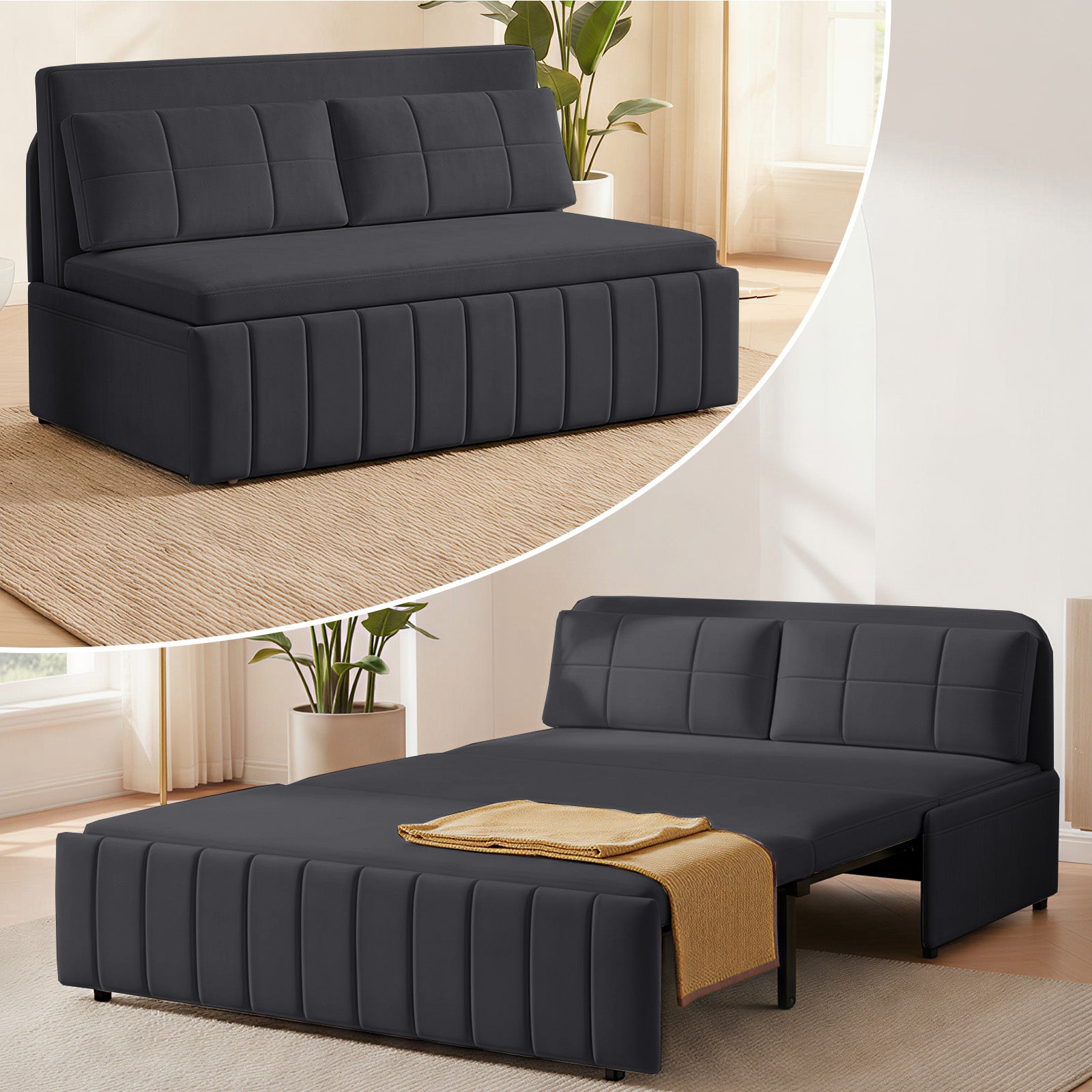 Puremind Pull Out Sofa Bed, Convertible Queen Sleeper Sofa with Mattress, Loveseat Pull Out Couch Bed with 2 Cushions for Small Place/Apartment/Office,
