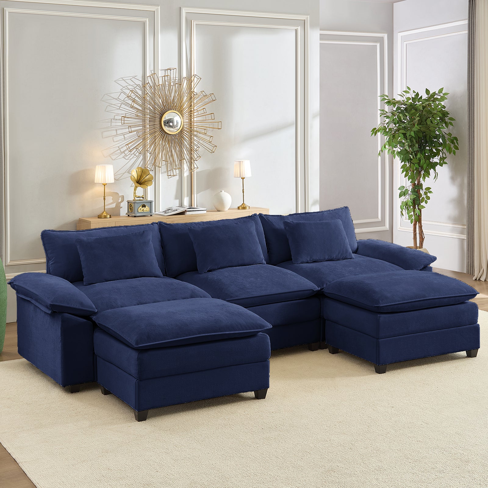 Puremind 118" Oversized Modular Sectional Sofa, Chenille U Shaped Cloud Couch, 30" Deep Seat Couch with Movable Ottomans for Living Room/Apartment