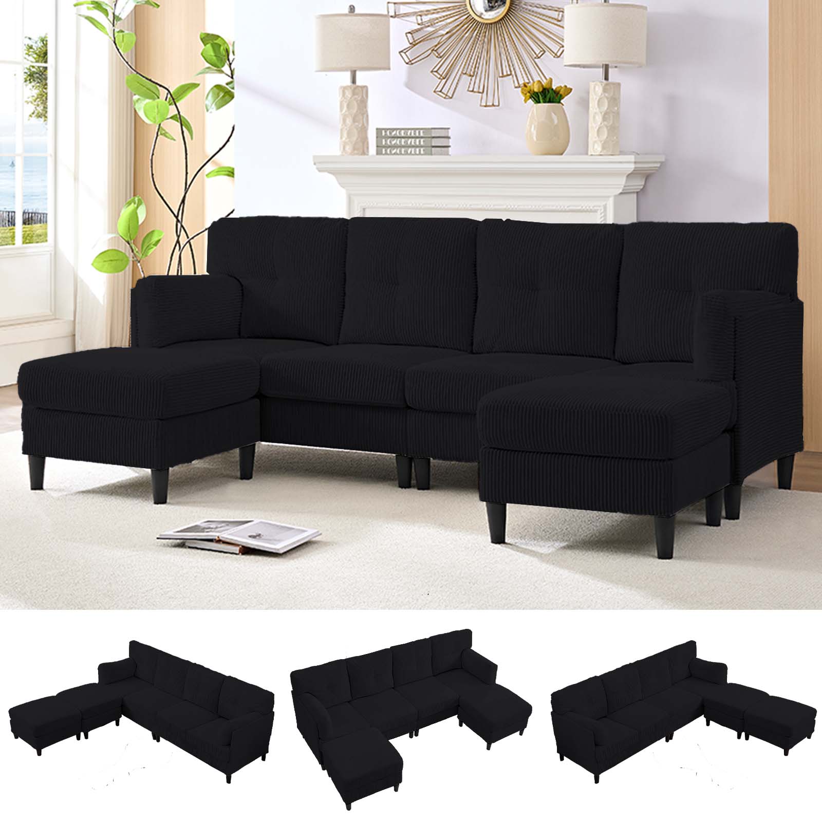 BALUS Convertible U/L Shape Sectional Sofa , Oversized 4 Seat Modular Couch for Living Room/ Apartment
