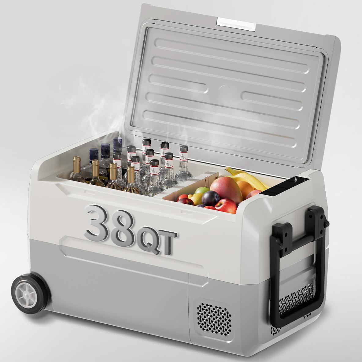 TABU 49QT(45L) Electric Cooler,12V Portable Car Refrigerator with Dual Zone,Independent Temperature Control,Black&White