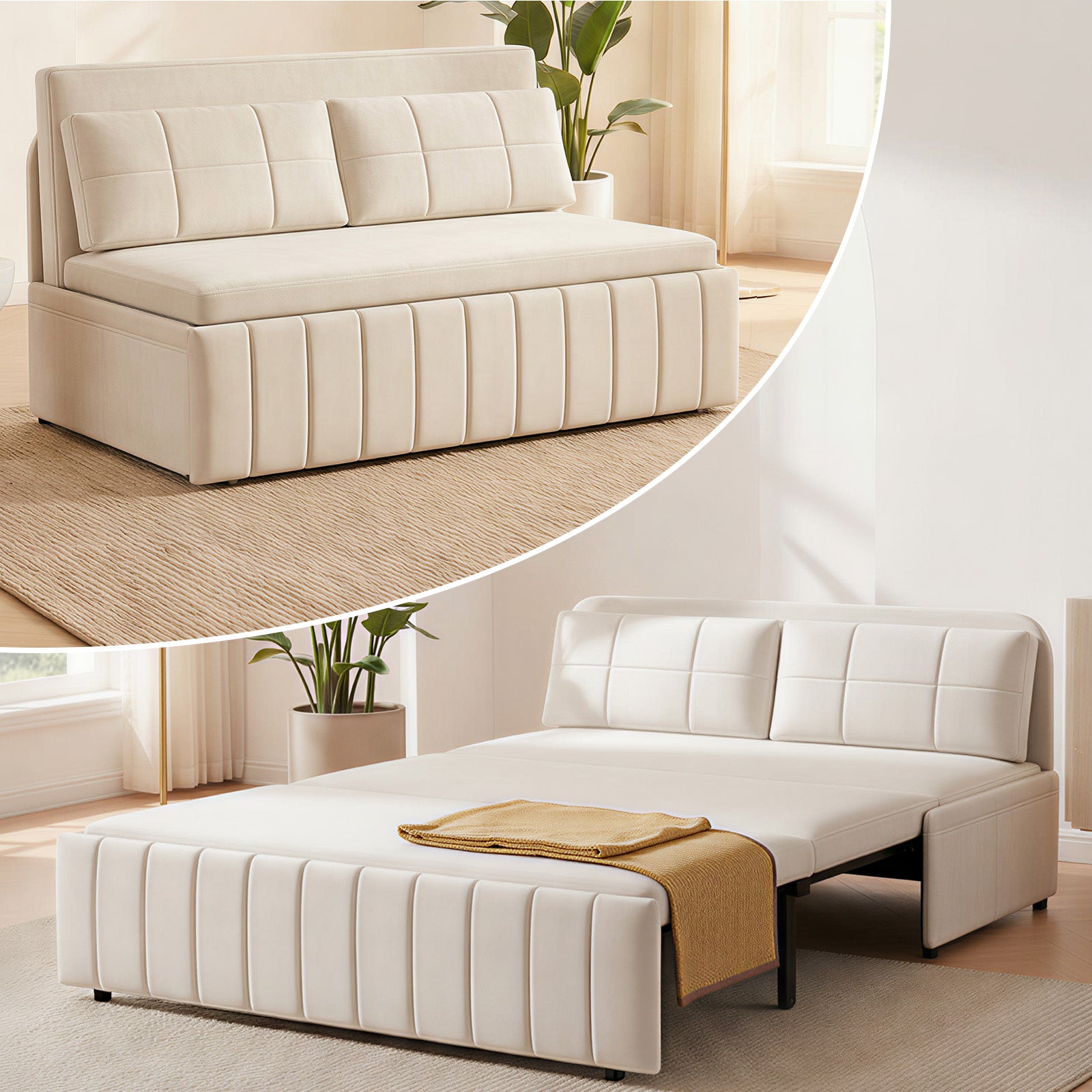 Puremind Pull Out Sofa Bed, Convertible Queen Sleeper Sofa with Mattress, Loveseat Pull Out Couch Bed with 2 Cushions for Small Place/Apartment/Office,