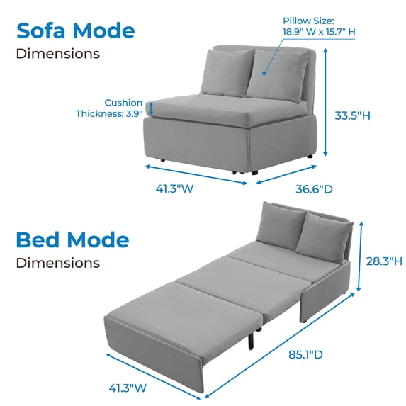 Mjkone Convertible Sofa Bed Twin Size,Linen Pull Out Sofa Bed with Cushions&Throw Pillows,Revesible Sleeper Couch for Apartment/Small Spaces