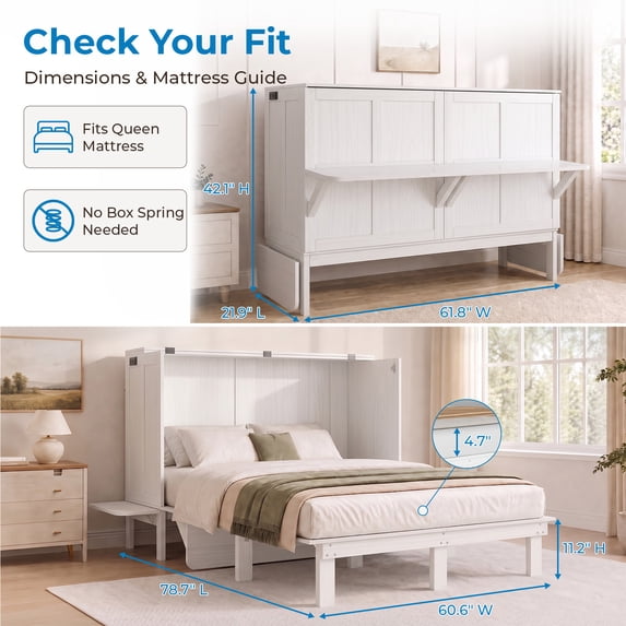 Mjkone Murphy Bed Full with Desk,Space-Saving Cabinet Bed with Desk and Shelves,Multifunctional Murphy Bed with Mattress