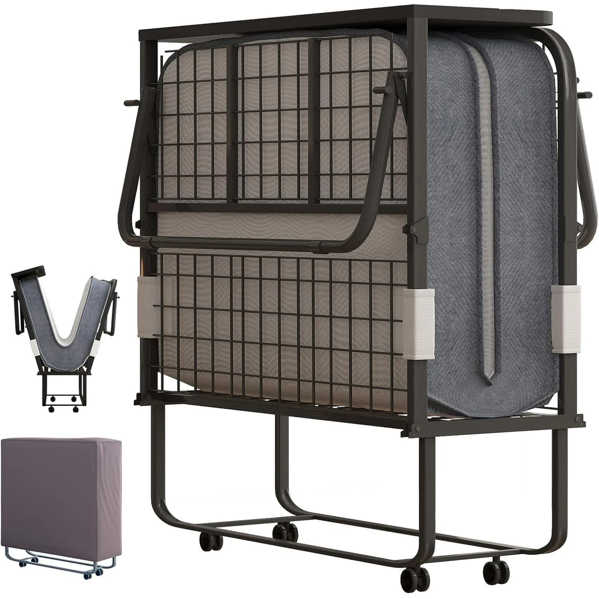 Puremind Folding Bed with 5 Inch Mattress Included, 75" x 31" Rollaway Bed for Adults, Space-Saving Portable Foldable Bed with Headboard (Upgraded)