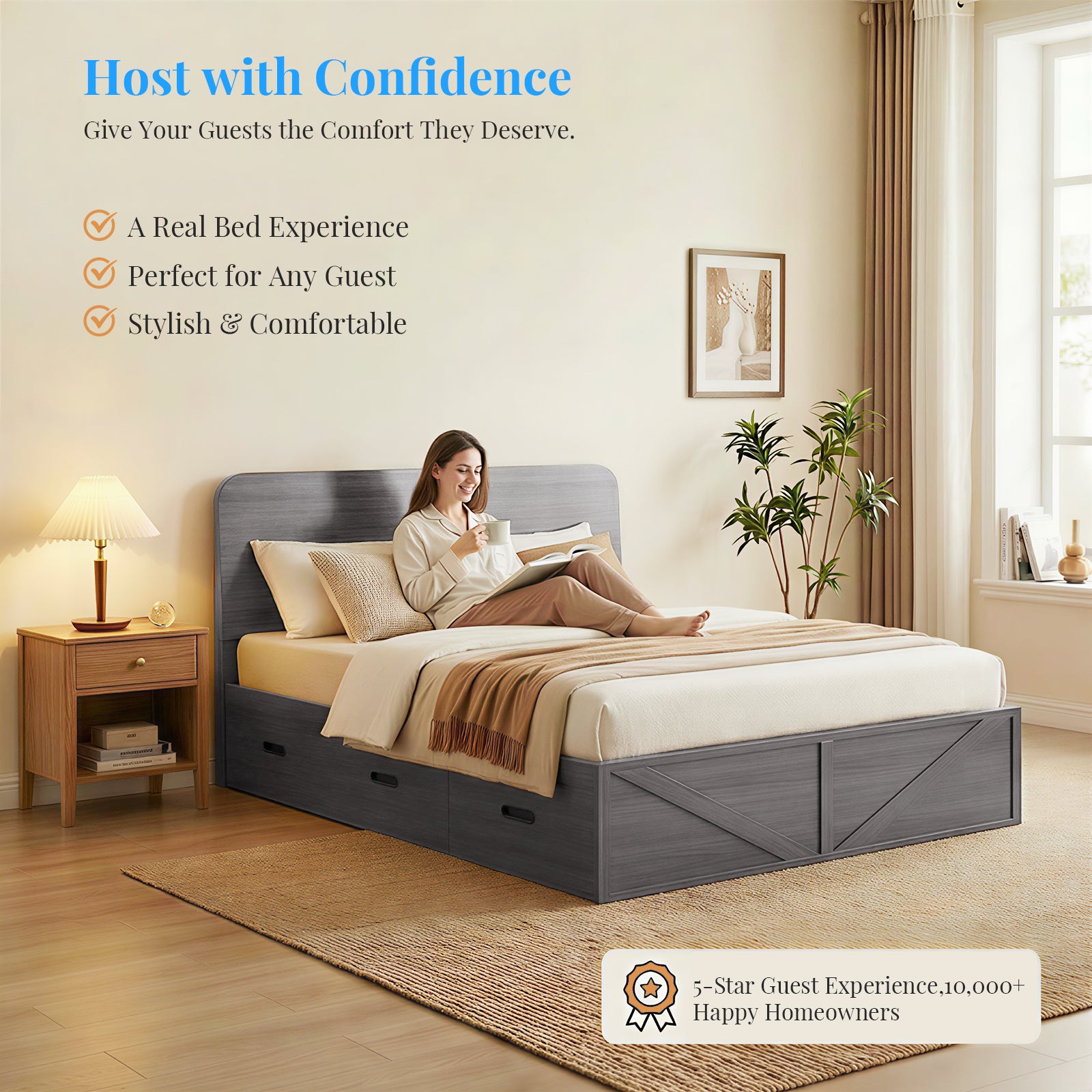 Puremind Full/Queen Size Murphy Bed with Mattress Included, Convertible Wall Bed into Modular Sofa Set for Bedroom/Small Space