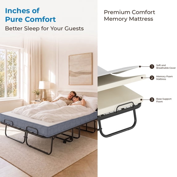 Mjkone Full Size Folding Bed with Mattress,Rollaway Bed for Adults,Foldable Rollaway Bed with Wheels for Bedroom/Guest Room