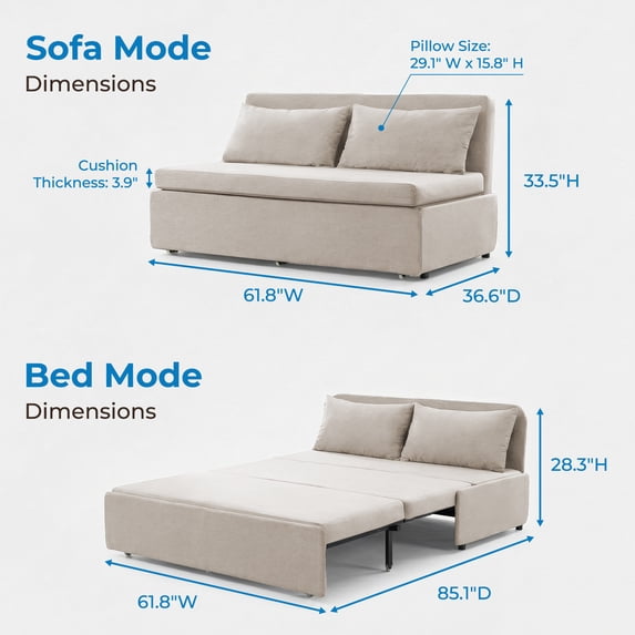 Mjkone Convertible Sofa Bed Twin Size,Linen Pull Out Sofa Bed with Cushions&Throw Pillows,Revesible Sleeper Couch for Apartment/Small Spaces
