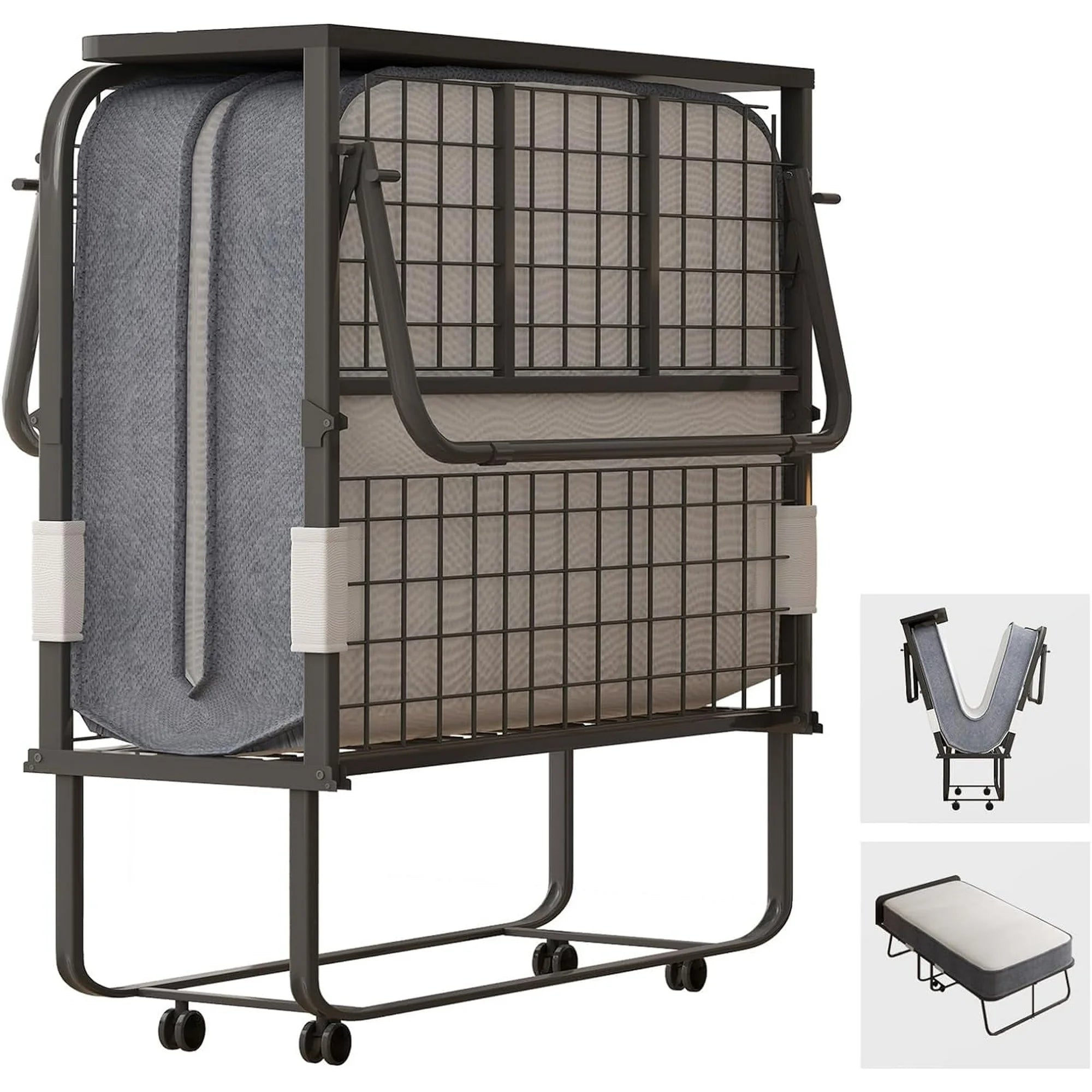 BALUS Folding Bed with Mattress ,Portable Foldable Roll Away Adult Bed for Guest ,Fold up Bed with Memory Foam Mattress