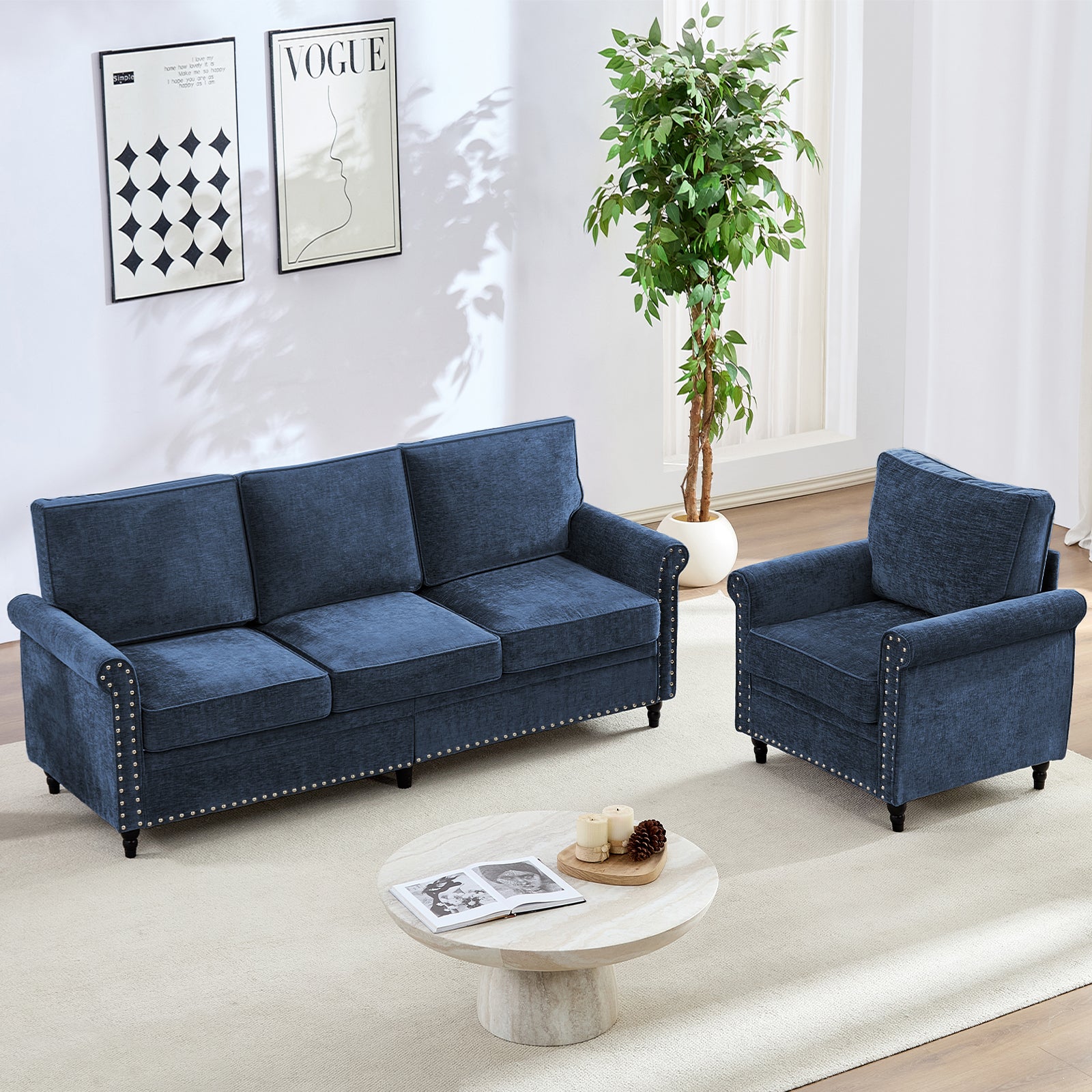 Puremind Living Room Furniture Sets, 3 Piece Sofa Set, Chenille Sectional Couches for Living Room/Apartment, Include Sofa, Loveseat and Armchair