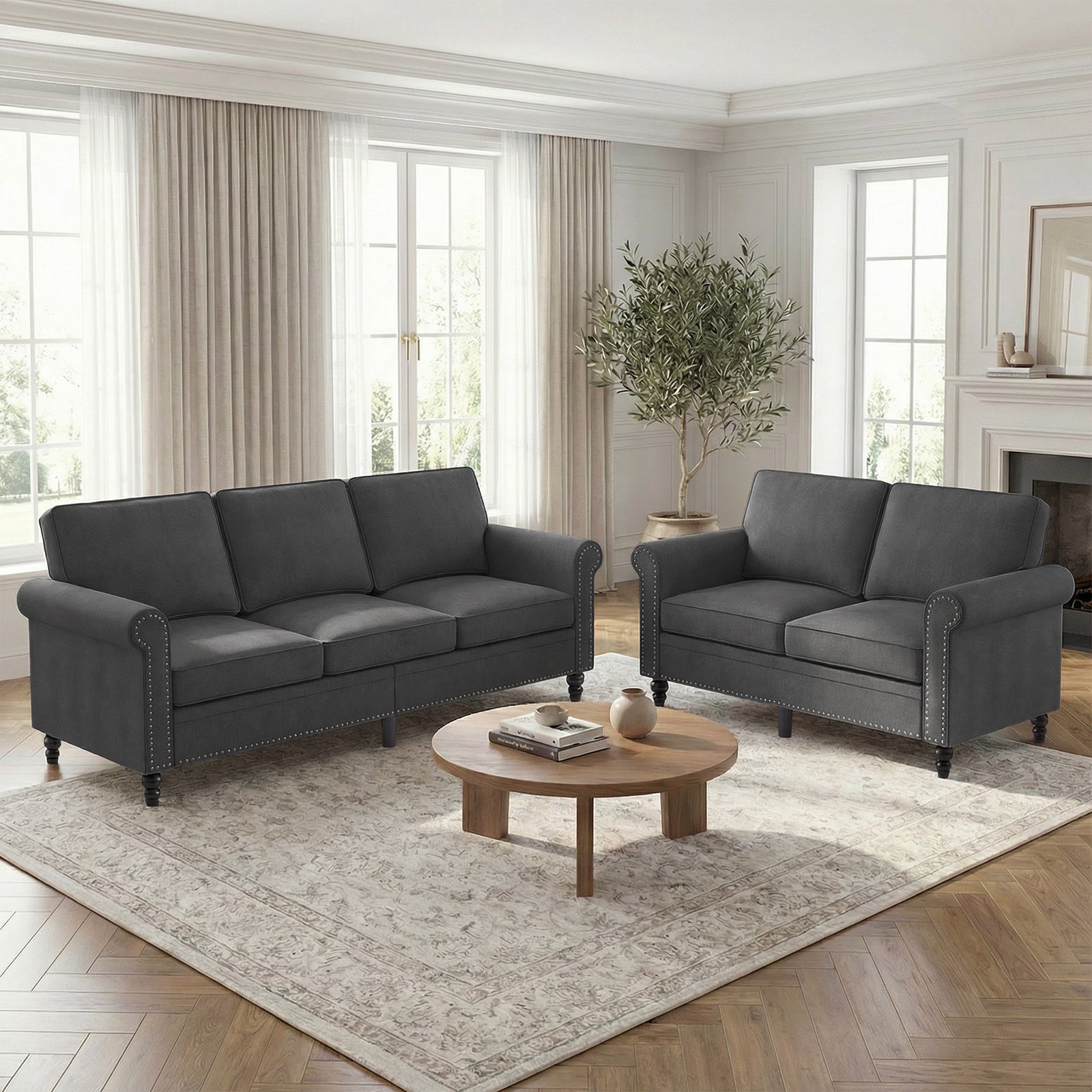 Puremind 3 Piece Living Room Sofa Set, Sectional Couch Sets, 3-Seat Sofa with Loveseat and Armchair Furniture Sets for Living Room/Apartment