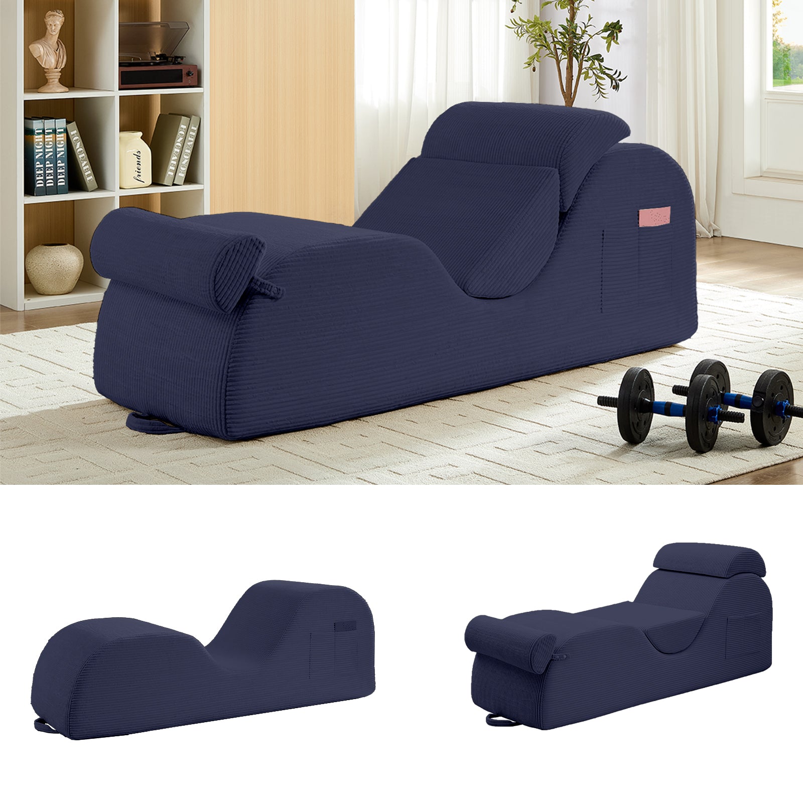 BALUS 68" Yoga Sofa With Three Pillows, Chaise Lounge Chair For Yoga,Corduroy,