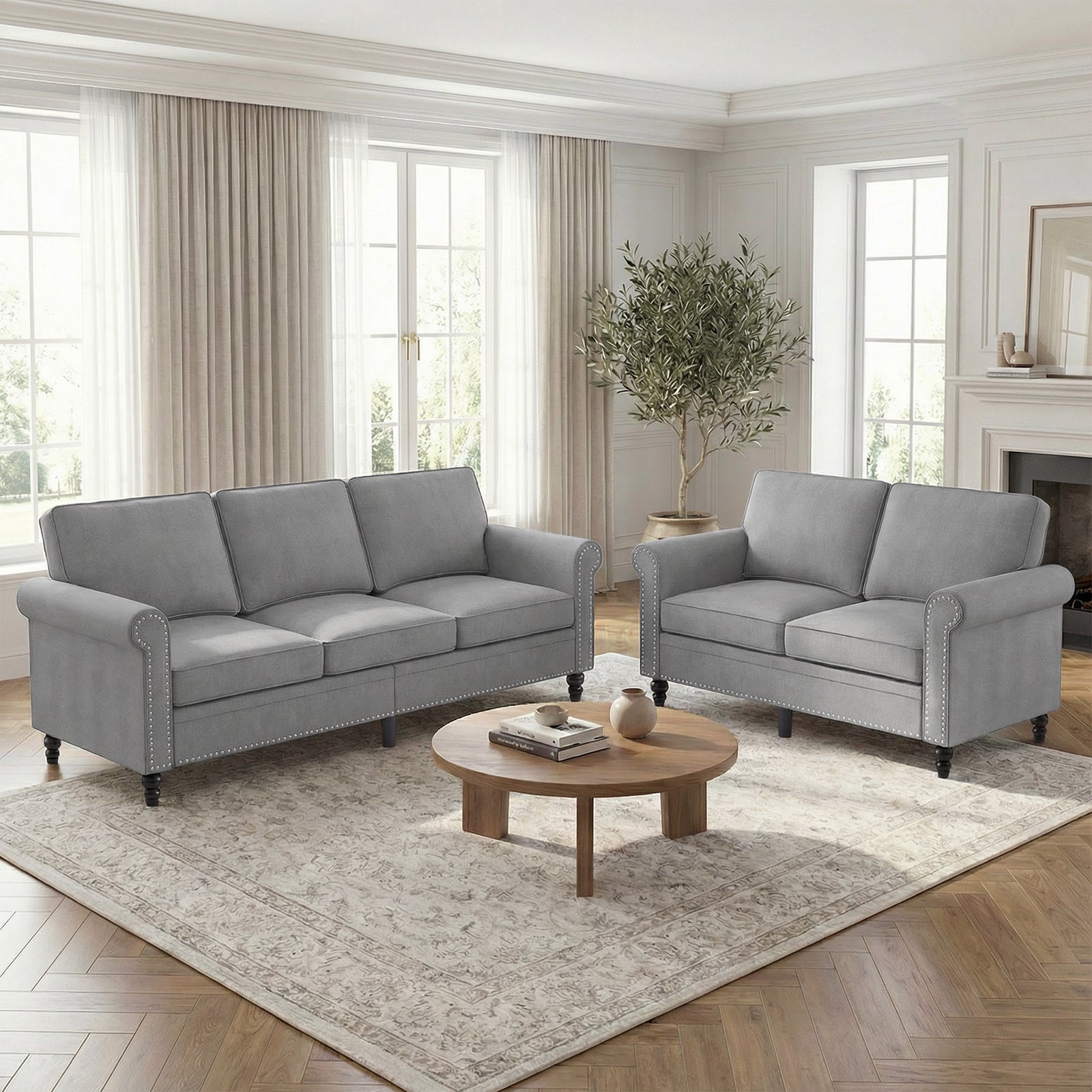 Puremind 3 Piece Living Room Sofa Set, Sectional Couch Sets, 3-Seat Sofa with Loveseat and Armchair Furniture Sets for Living Room/Apartment