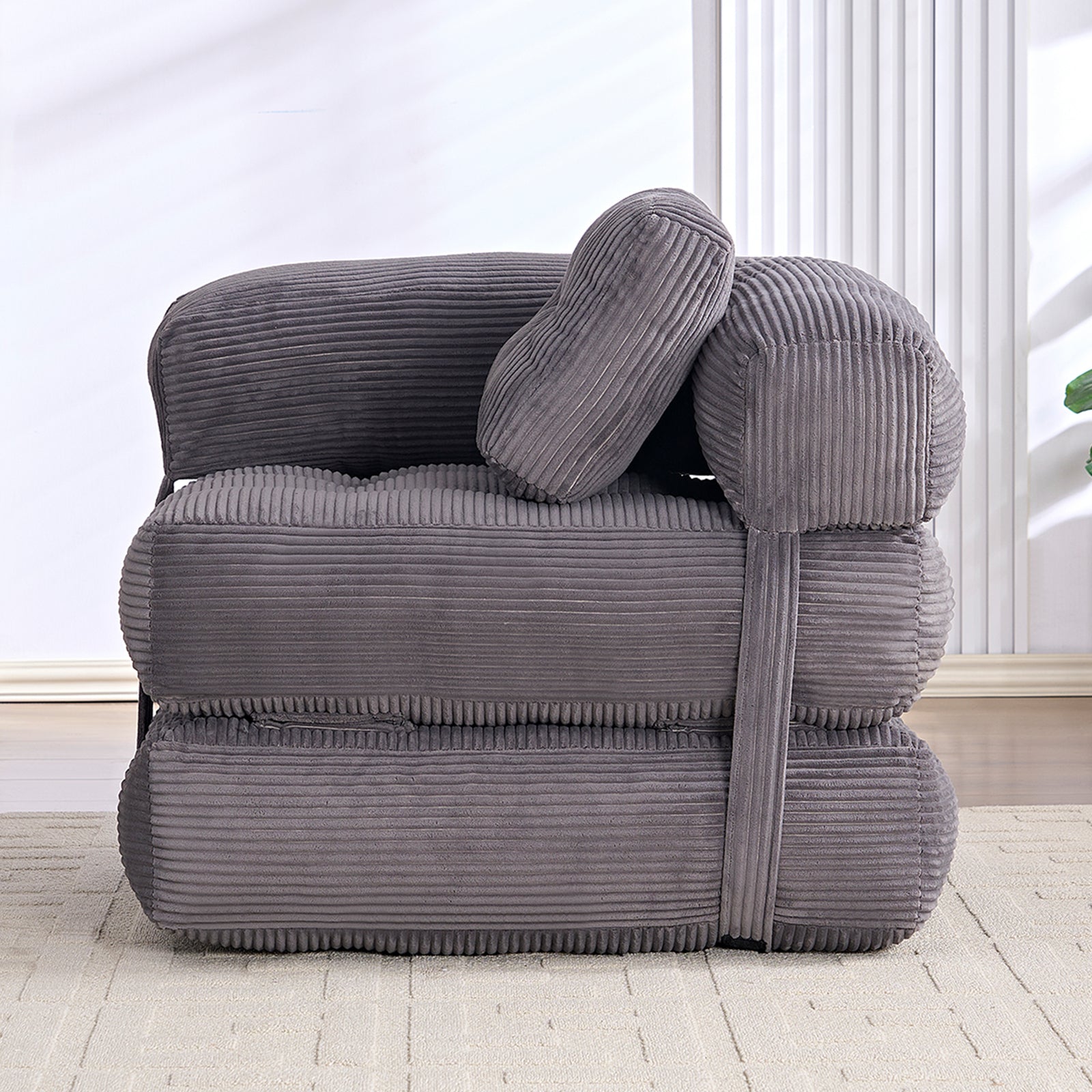 BALUS Convertible Futon Lazy Sofa, Single Floor Sleep Couch For Apartment/ Bedroom, Fold Out Sofa Bed, Corduroy