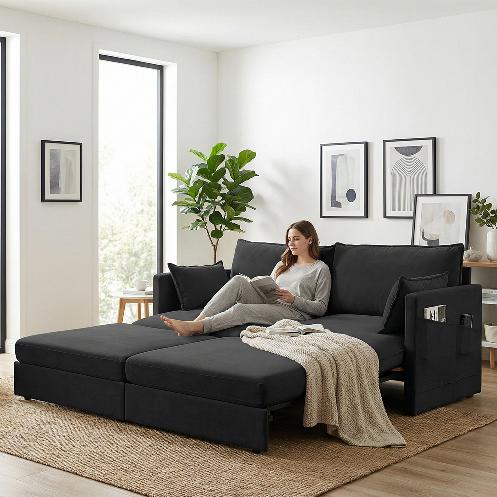Puremind 78"W 3 in 1 Pull Out Sofa Bed, Queen Sleeper Couch with Side Pockets, Sofa with Pull Out Bed for Living Room/Apartment/Small Spaces