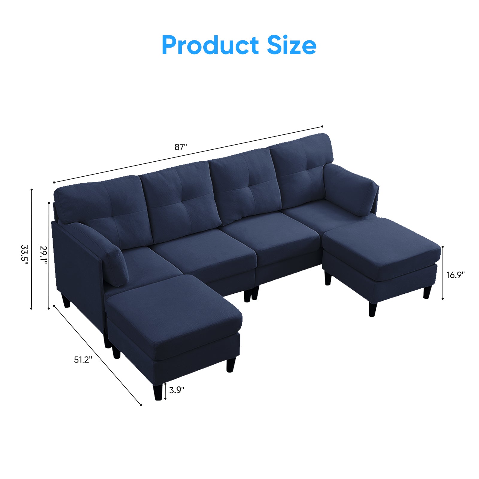 BALUS Convertible U/L Shape Sectional Sofa , Oversized 4 Seat Modular Couch for Living Room/ Apartment