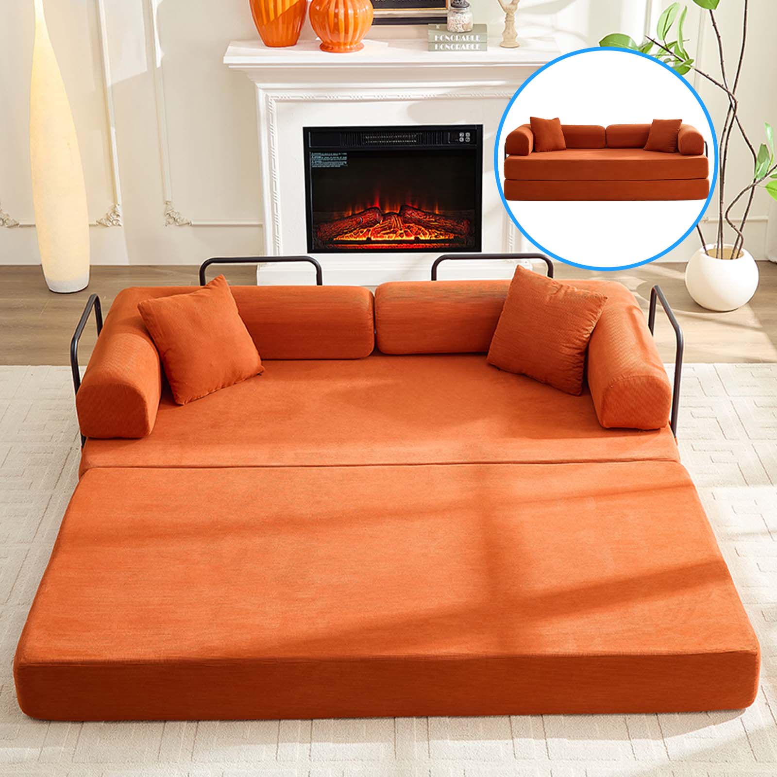 BALUS Fold Out Floor Coach, No Assembly Sofa Bed, Folding Lounge Sofa Bed Sleeper for Living Room , Bedroom, Queen