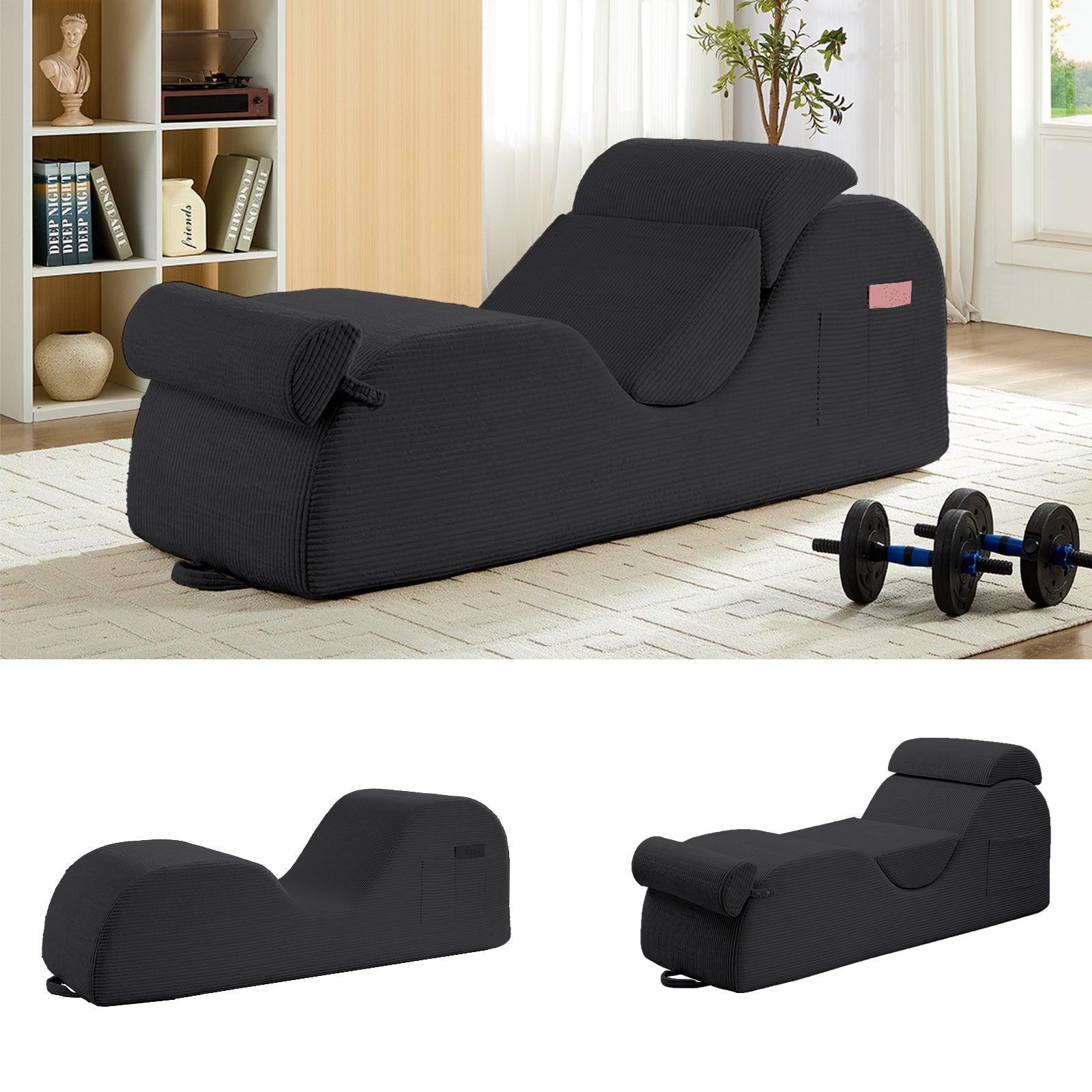 BALUS 68" Yoga Sofa With Three Pillows, Chaise Lounge Chair For Yoga,Corduroy,