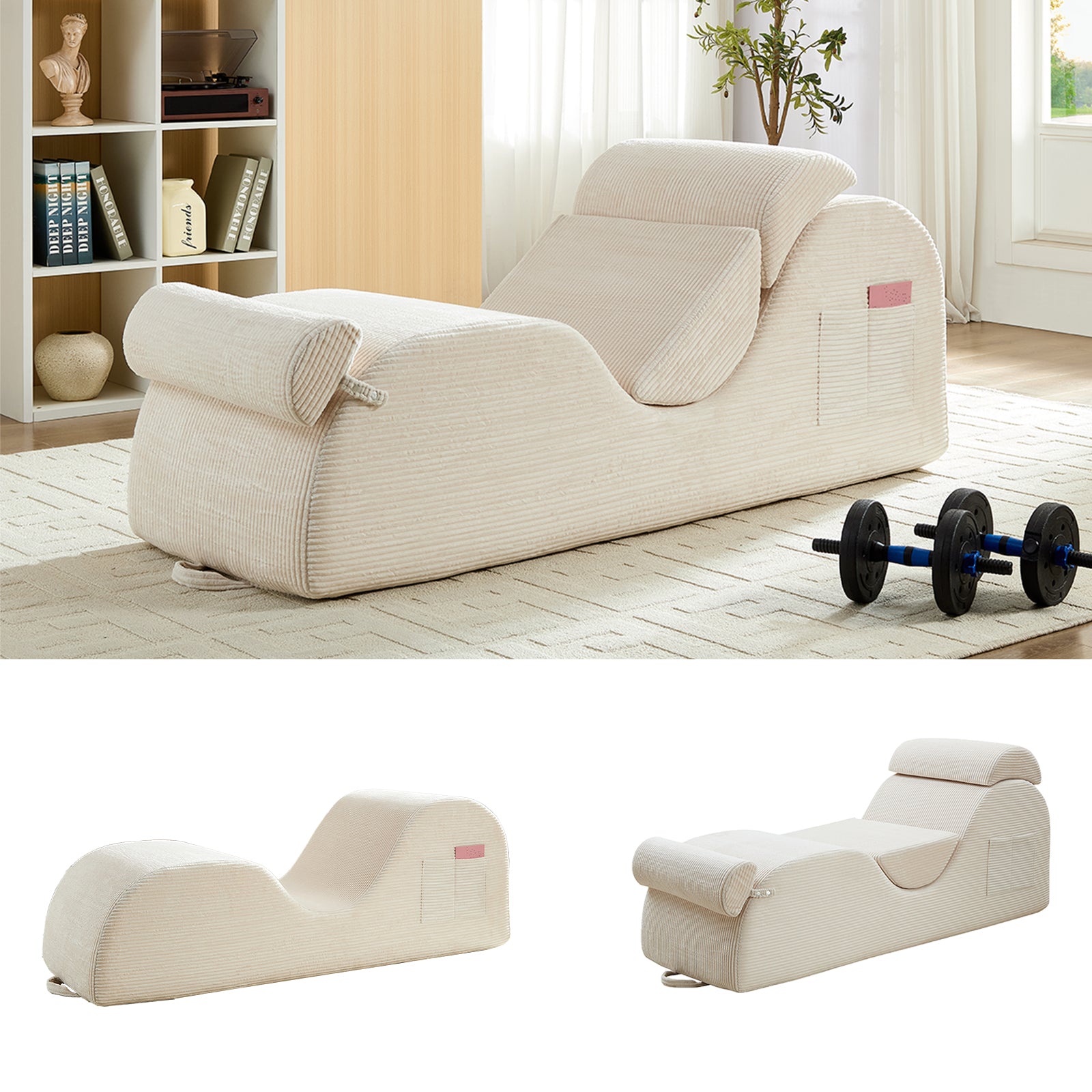BALUS 68" Yoga Sofa With Three Pillows, Chaise Lounge Chair For Yoga,Corduroy,
