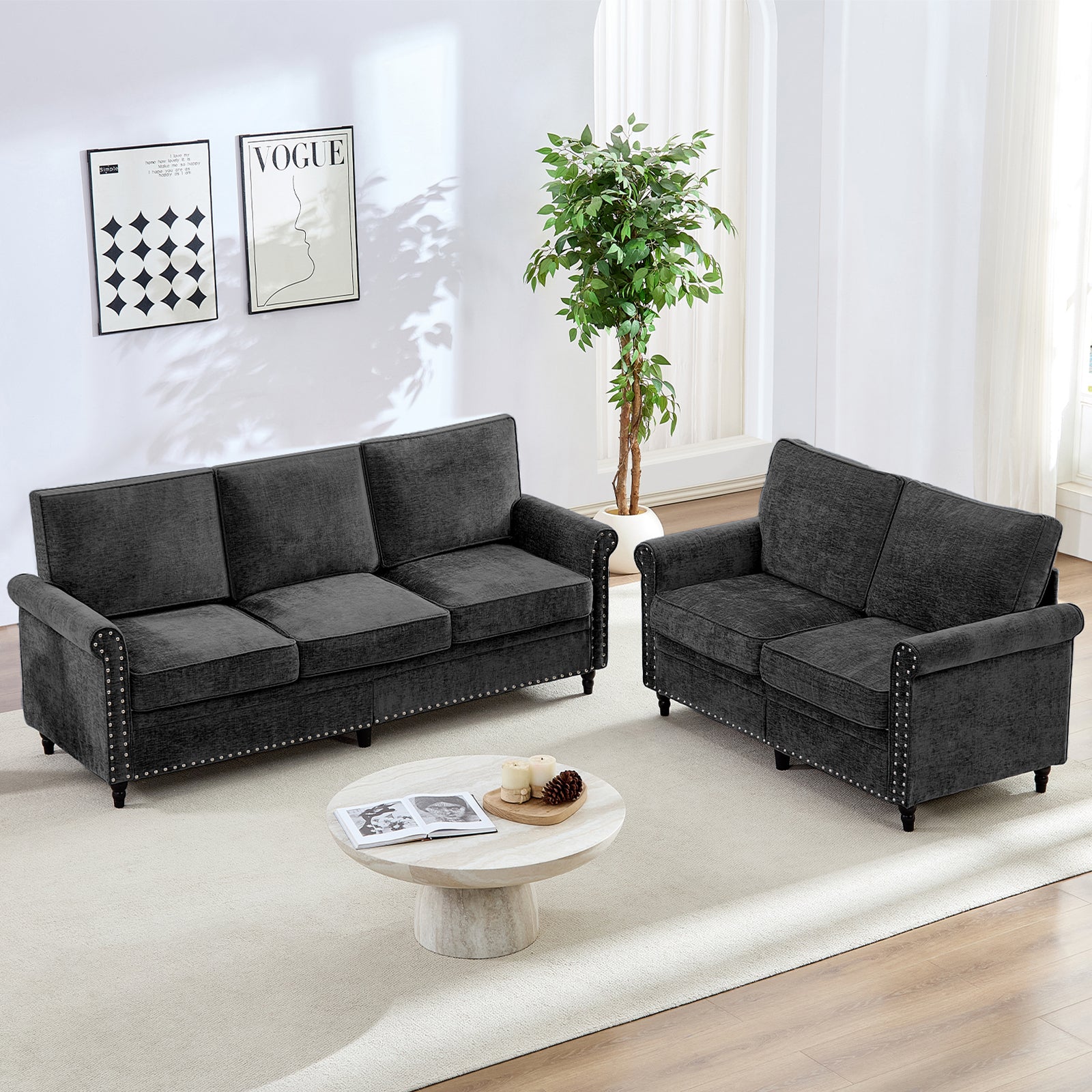 Puremind Living Room Furniture Sets, 3 Piece Sofa Set, Chenille Sectional Couches for Living Room/Apartment, Include Sofa, Loveseat and Armchair