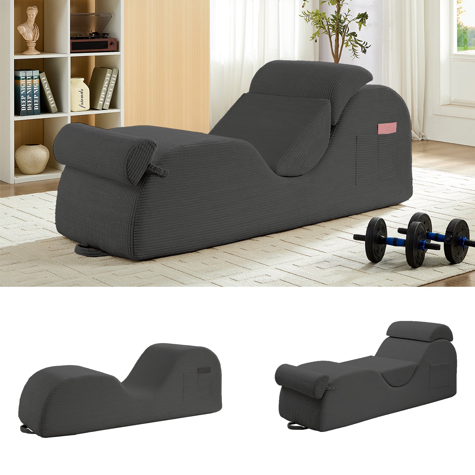 BALUS 68" Yoga Sofa With Three Pillows, Chaise Lounge Chair For Yoga,Corduroy,