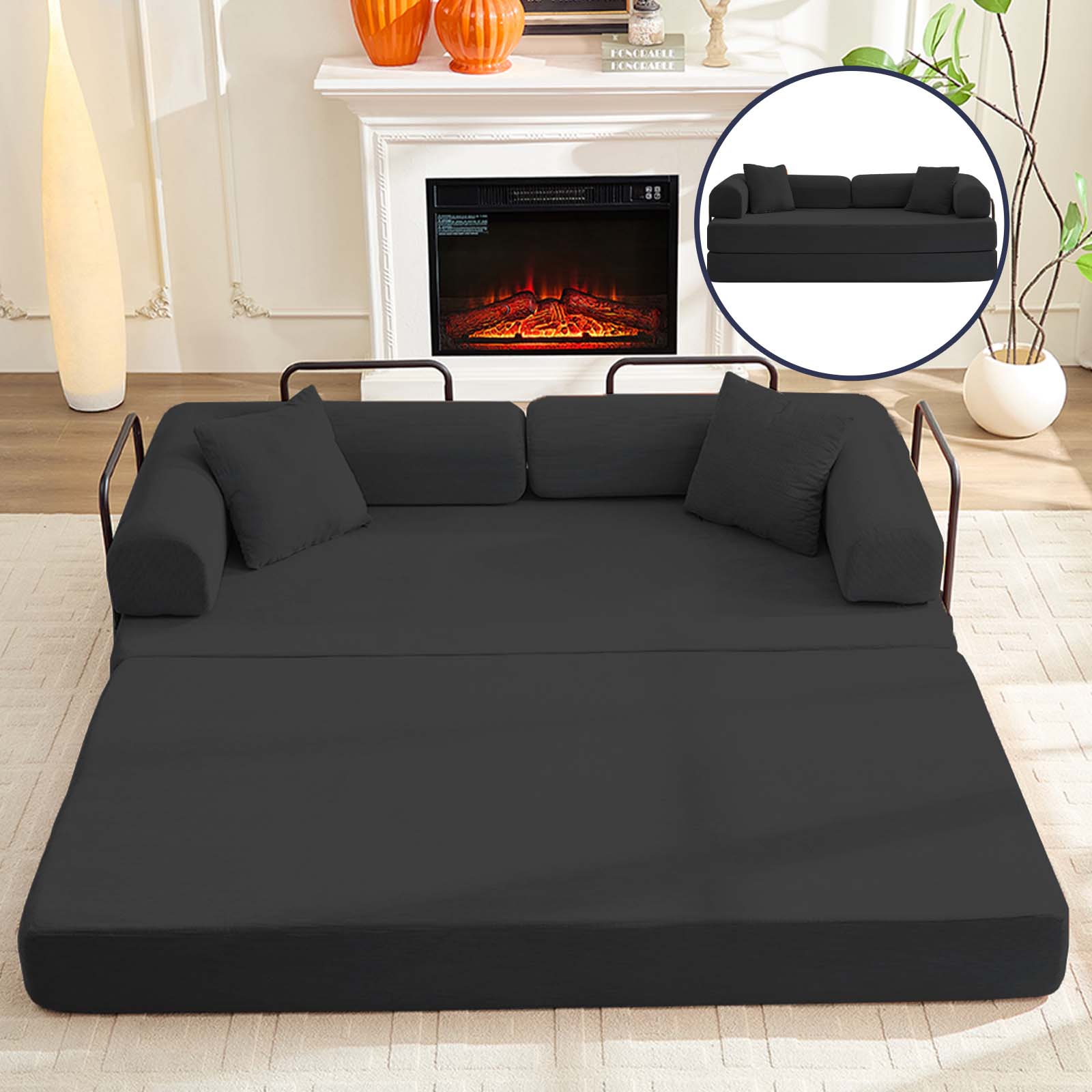 Puremind Convertible Folding Sofa Bed, Corduroy Sleeper Sofa, Foldable Floor Couch with Pull Out Bed for Living Room/Small Space