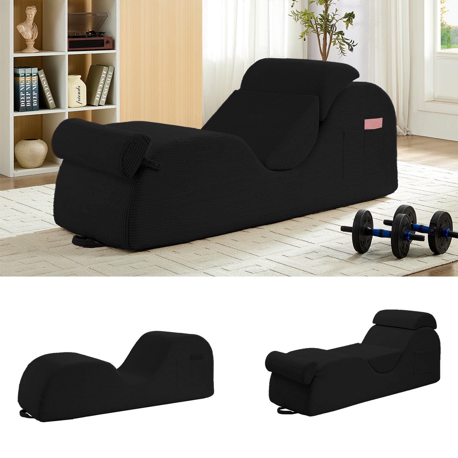 BALUS 68" Yoga Sofa With Three Pillows, Chaise Lounge Chair For Yoga,Corduroy,