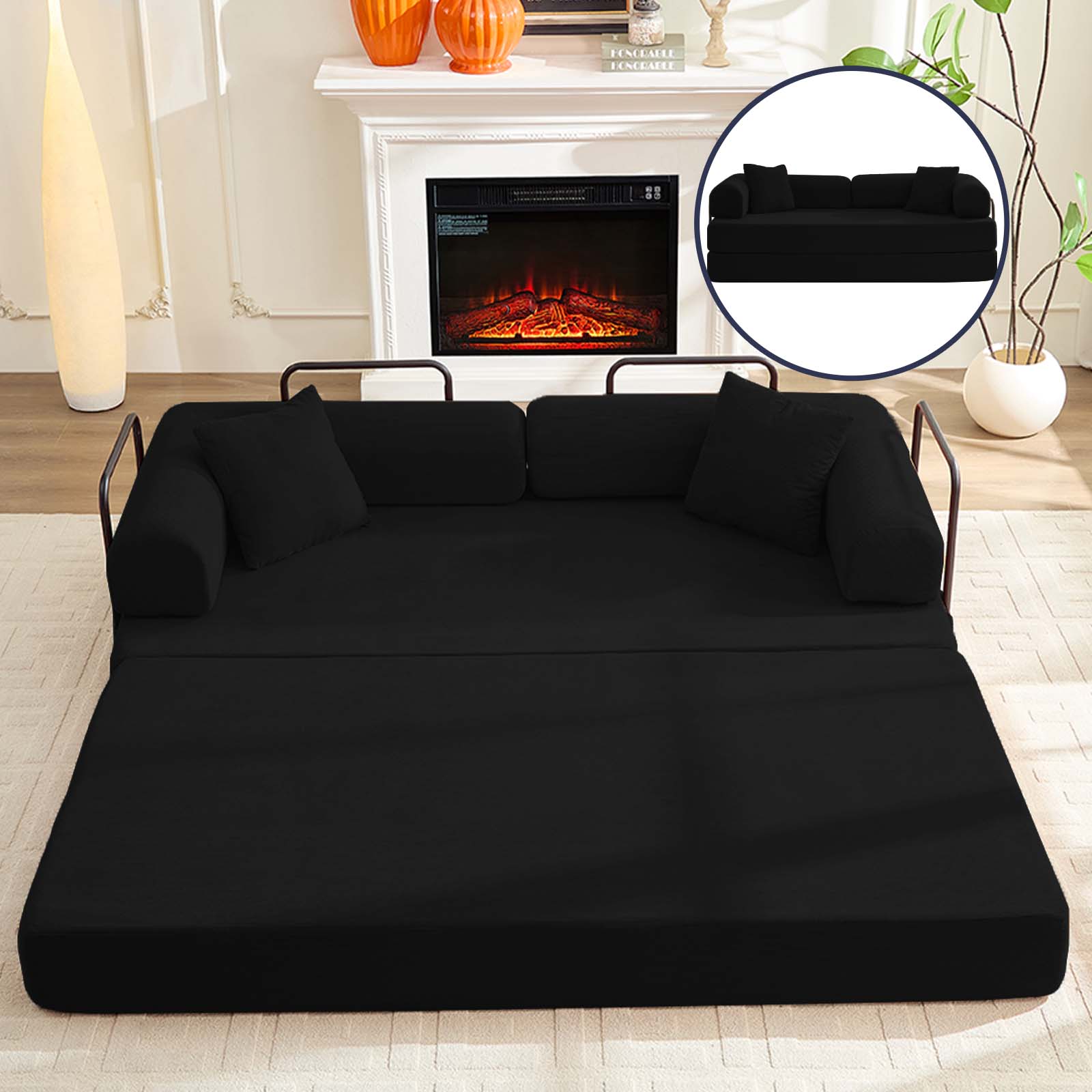 Puremind Convertible Folding Sofa Bed, Corduroy Sleeper Sofa, Foldable Floor Couch with Pull Out Bed for Living Room/Small Space