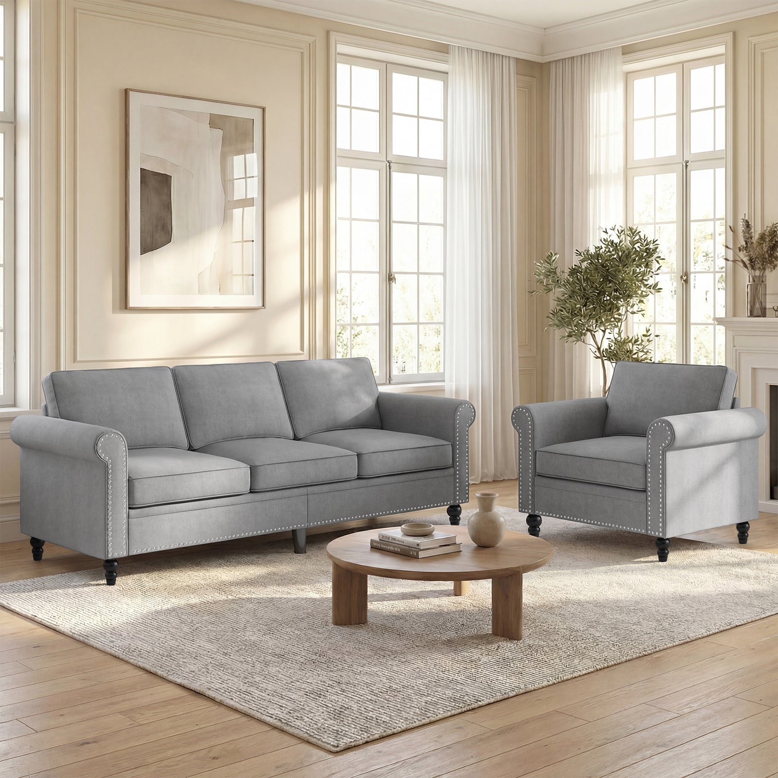Puremind 3 Piece Living Room Sofa Set, Sectional Couch Sets, 3-Seat Sofa with Loveseat and Armchair Furniture Sets for Living Room/Apartment