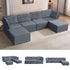 Puremind Modular Sectional Sofa with Movable Ottoman, Convertible U Shaped Couch, Linen 6 Seater Free Combination Sleeper Sofa for Living Room