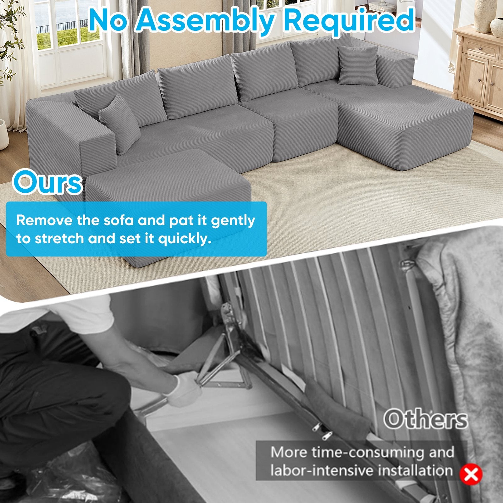 Mjkone 135'' Modular L/U-Shaped Sectional Sofa,Oversized Cloud Floor Sofa Set for Living Room,No Assembly Couches and Sofas,