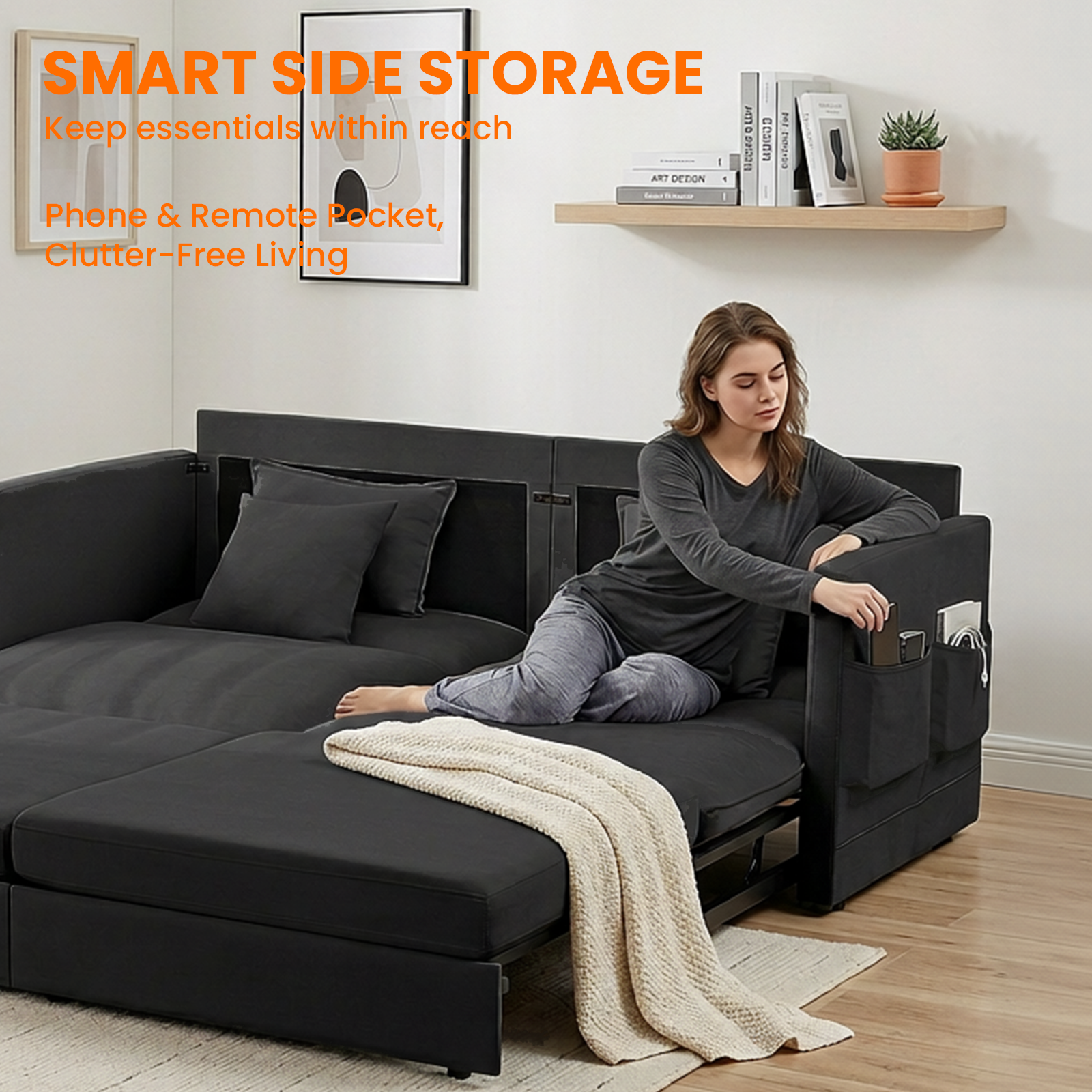 Puremind 78"W 3 in 1 Pull Out Sofa Bed, Queen Sleeper Couch with Side Pockets, Sofa with Pull Out Bed for Living Room/Apartment/Small Spaces