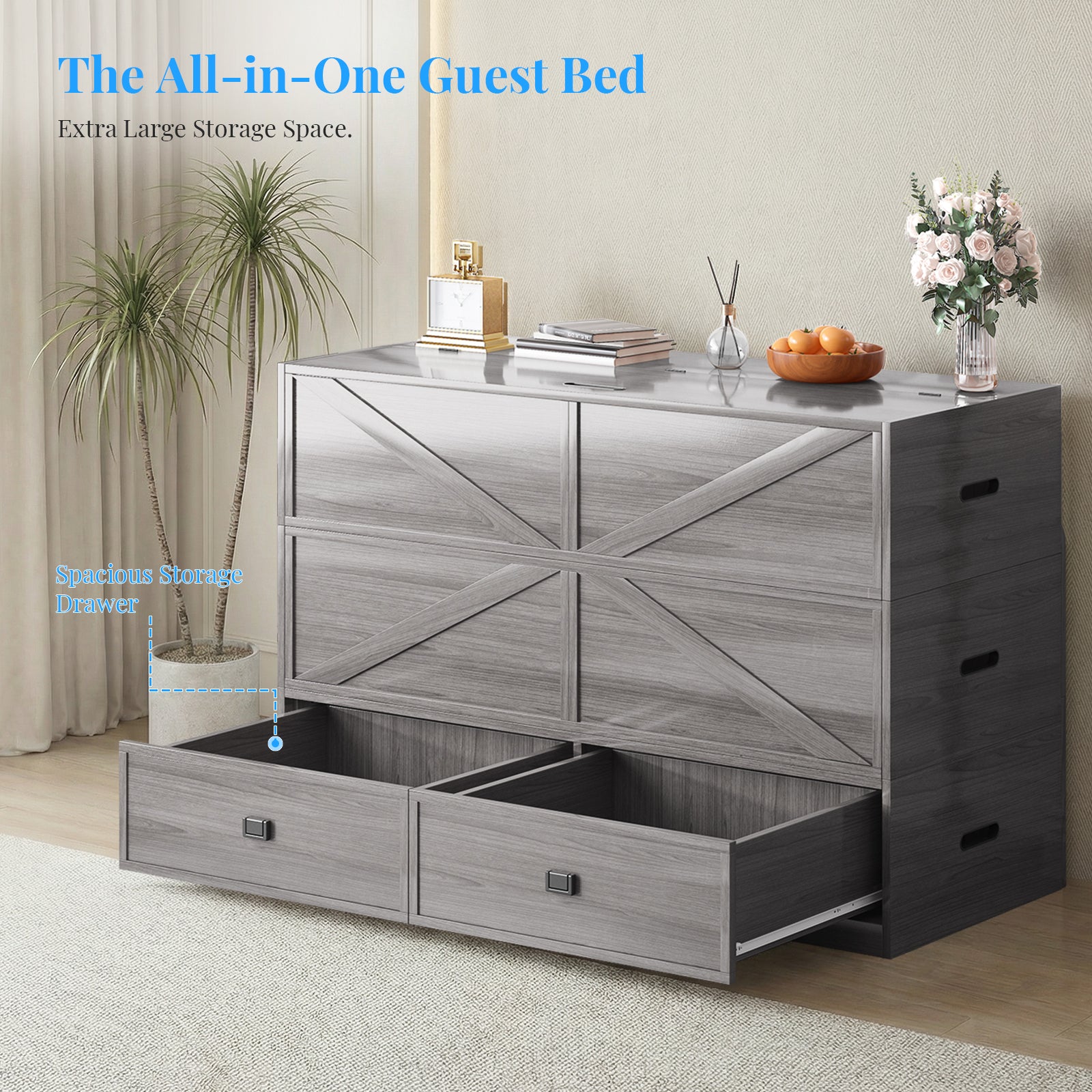 Puremind Full/Queen Size Murphy Bed with Mattress Included, Convertible Wall Bed into Modular Sofa Set for Bedroom/Small Space