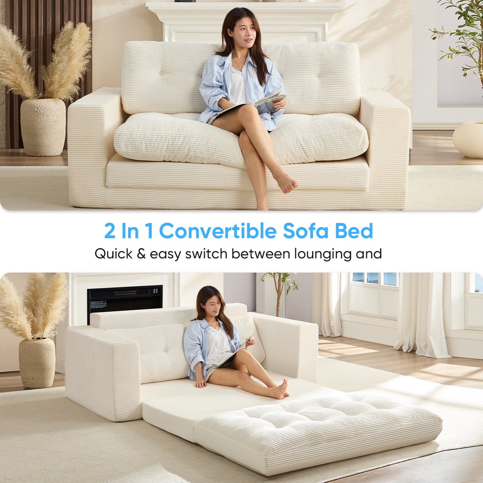 Mjkone 2 in 1 Convertible Sofa Bed,Loveseat Sleeper Sofa bed,Folding Floor Couch for Small Speace,