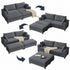 ZAFLY 85” Black Sectional Sofa with Chaise, Oversized Loveseat Deep Seat Couch, Corduroy Sleeper Sofa for Small Spaces/Apartment