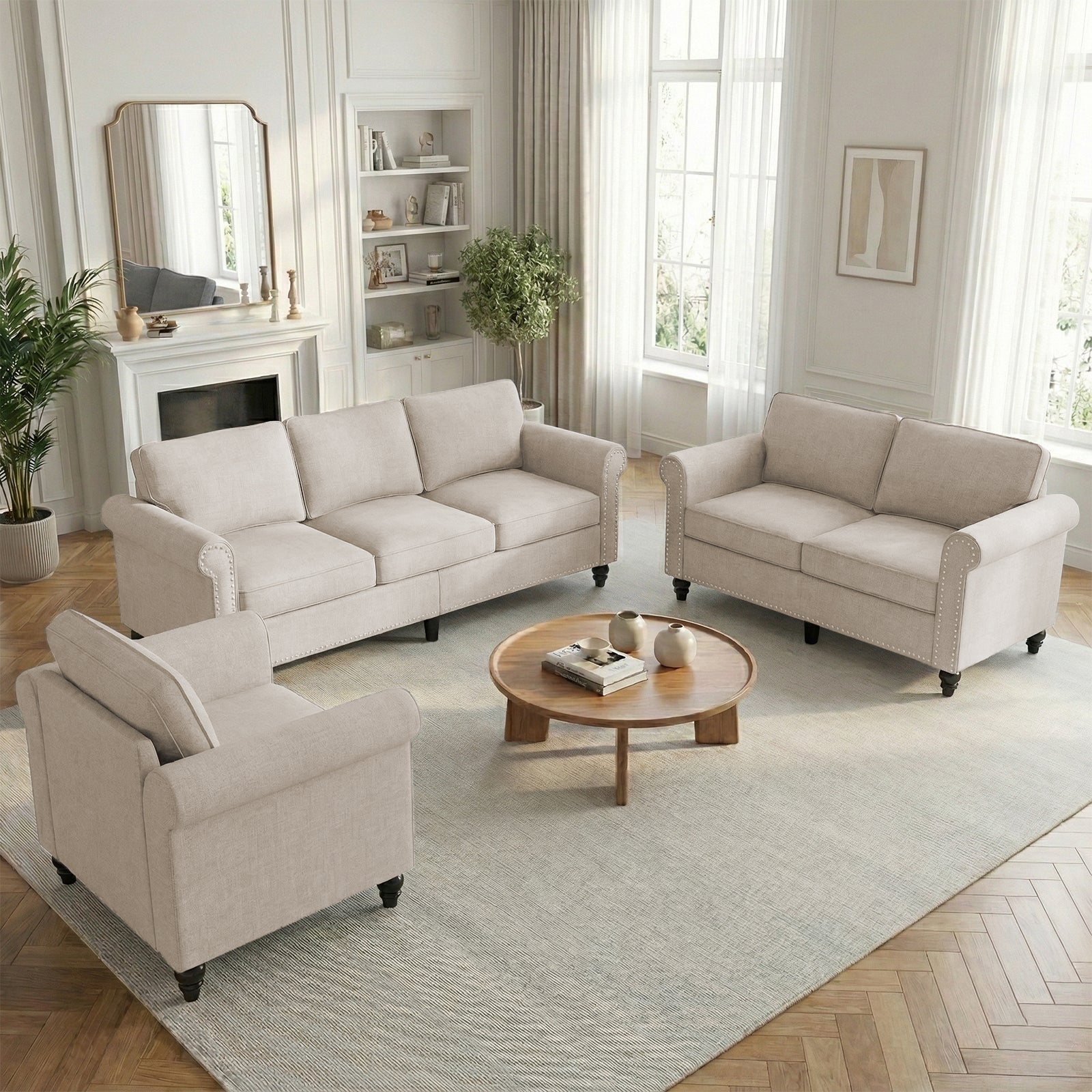 Puremind 3 Piece Living Room Sofa Set, Sectional Couch Sets, 3-Seat Sofa with Loveseat and Armchair Furniture Sets for Living Room/Apartment