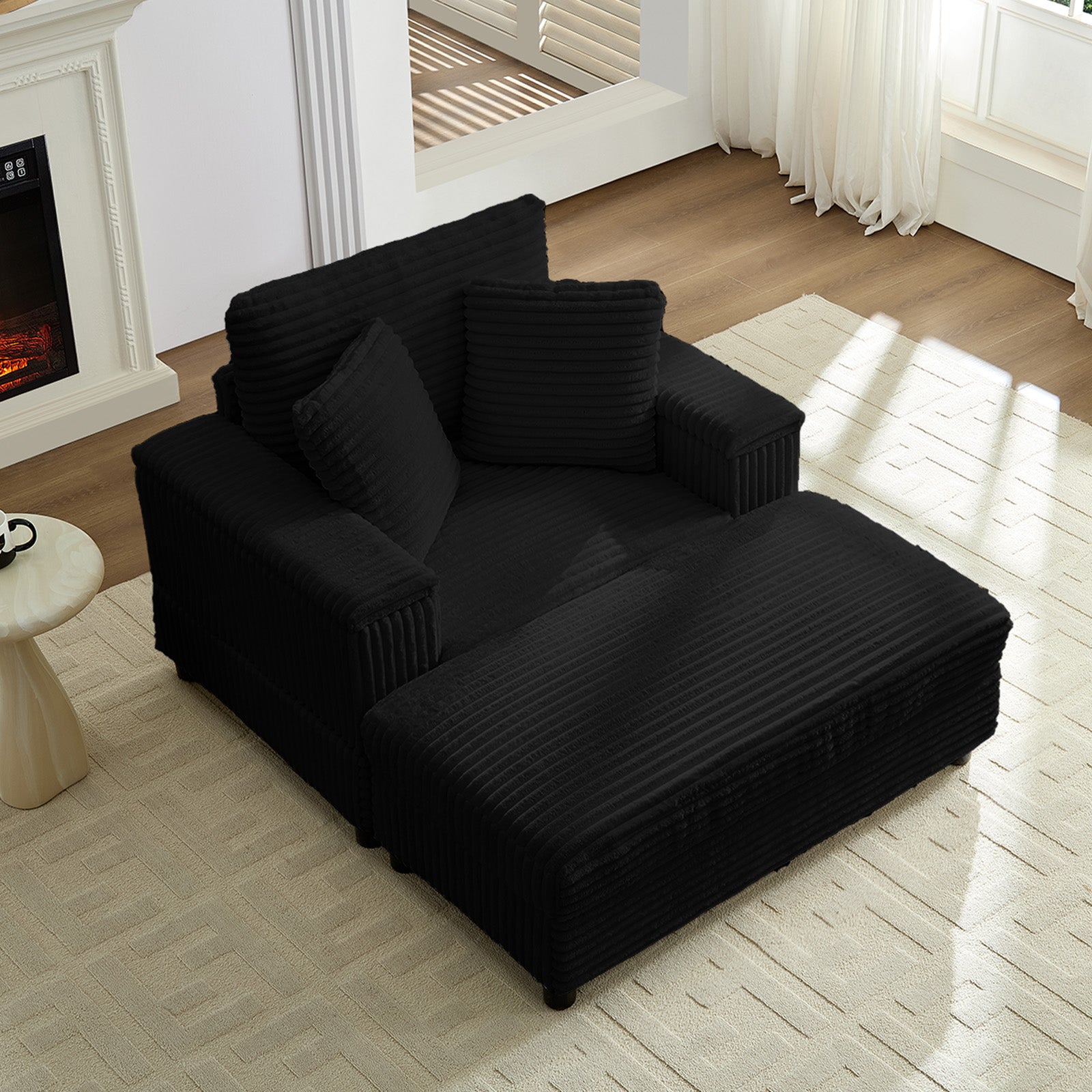 BALUS Oversized Chaise Sofa with Wide Storage Ottoman, Modern Deep Seat Sofa Bed for Living room/ Bedroom, Comfy Apartment Sleeper Sofa, Corduroy