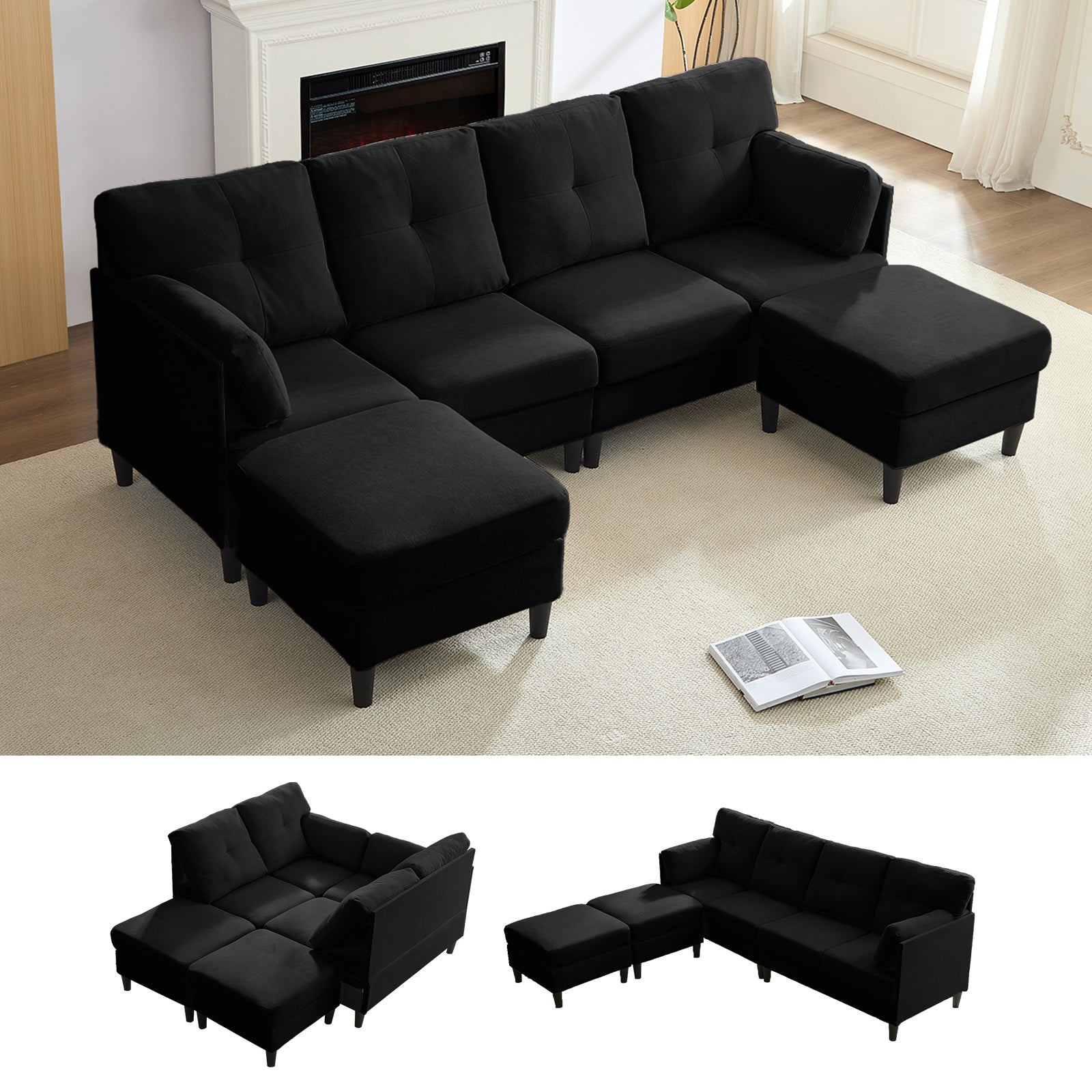 BALUS Convertible U/L Shape Sectional Sofa , Oversized 4 Seat Modular Couch for Living Room/ Apartment