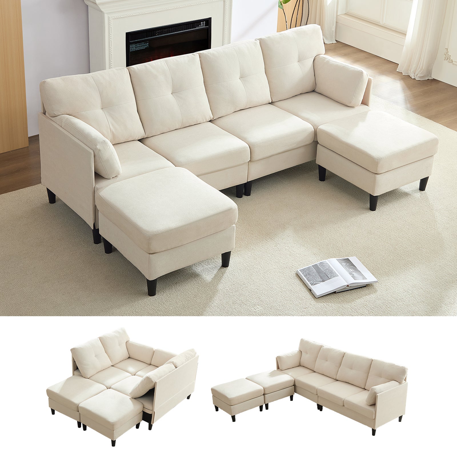 BALUS Convertible U/L Shape Sectional Sofa , Oversized 4 Seat Modular Couch for Living Room/ Apartment