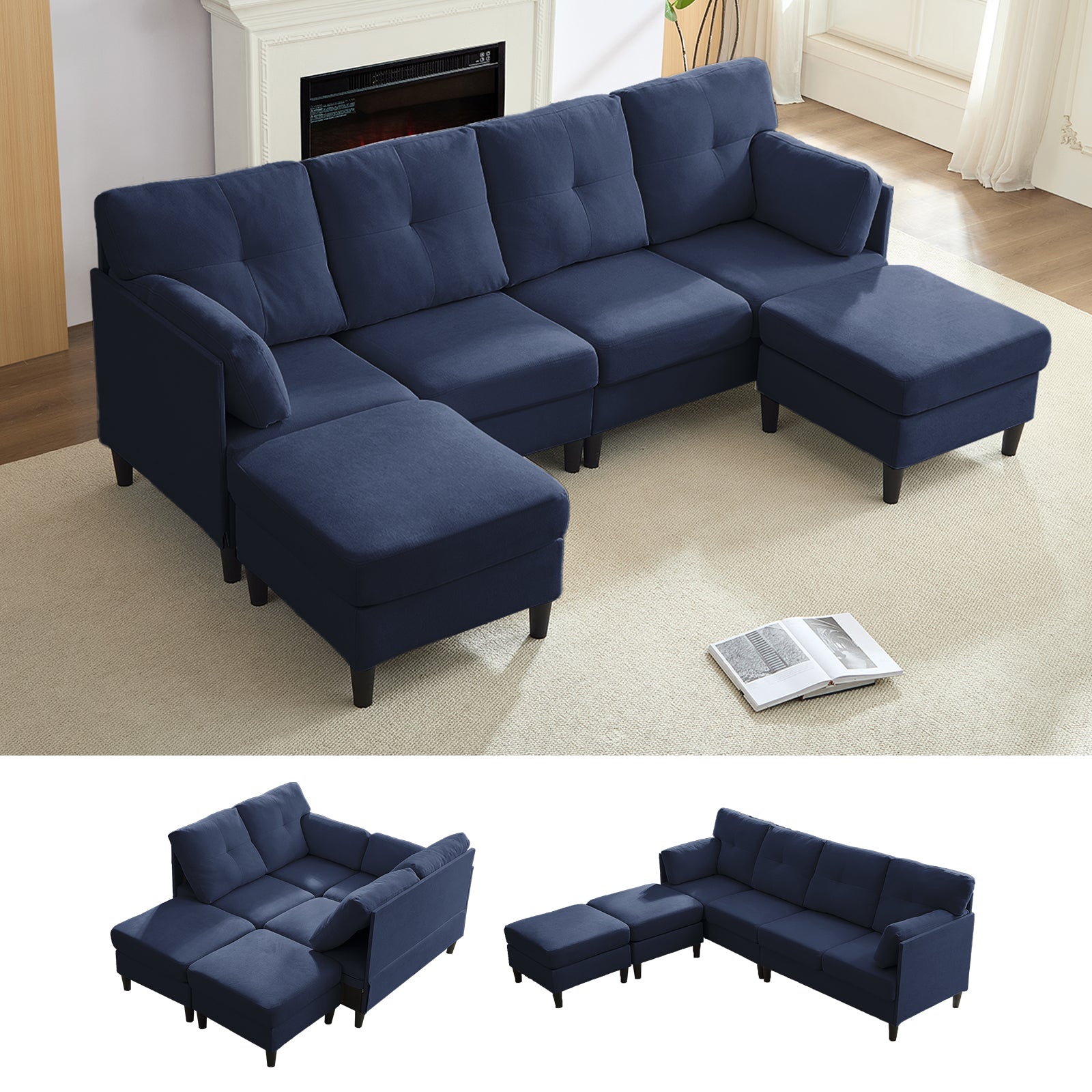 BALUS Convertible U/L Shape Sectional Sofa , Oversized 4 Seat Modular Couch for Living Room/ Apartment