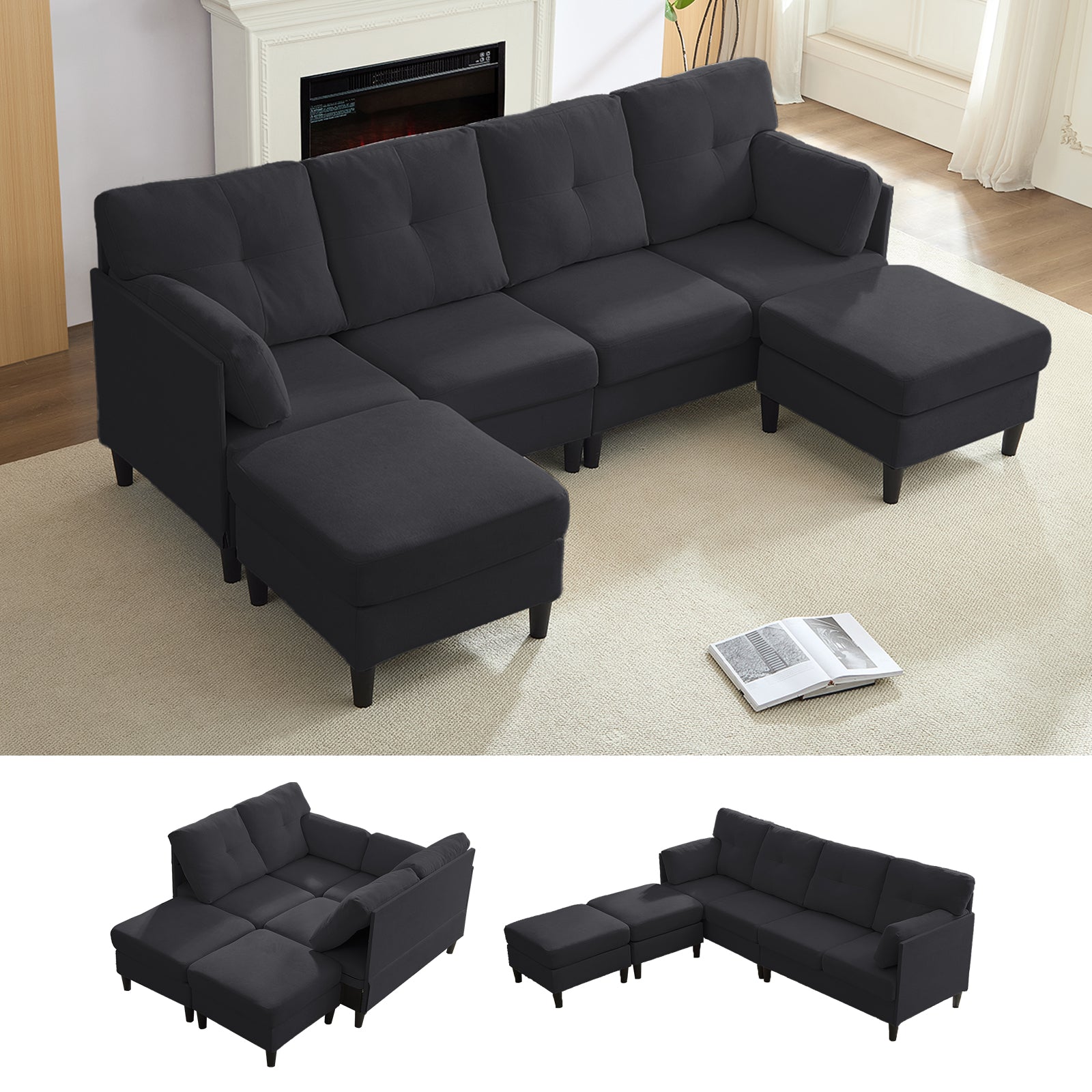 BALUS Convertible U/L Shape Sectional Sofa , Oversized 4 Seat Modular Couch for Living Room/ Apartment