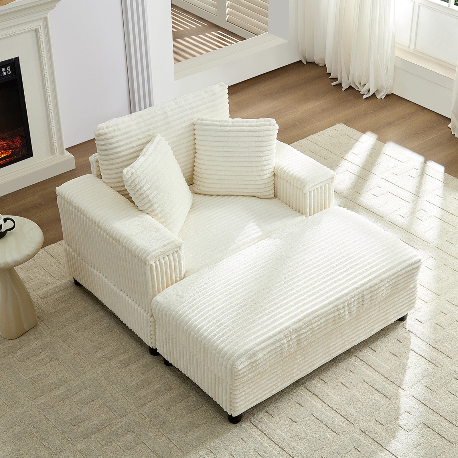 BALUS Oversized Chaise Sofa with Wide Storage Ottoman, Modern Deep Seat Sofa Bed for Living room/ Bedroom, Comfy Apartment Sleeper Sofa, Corduroy