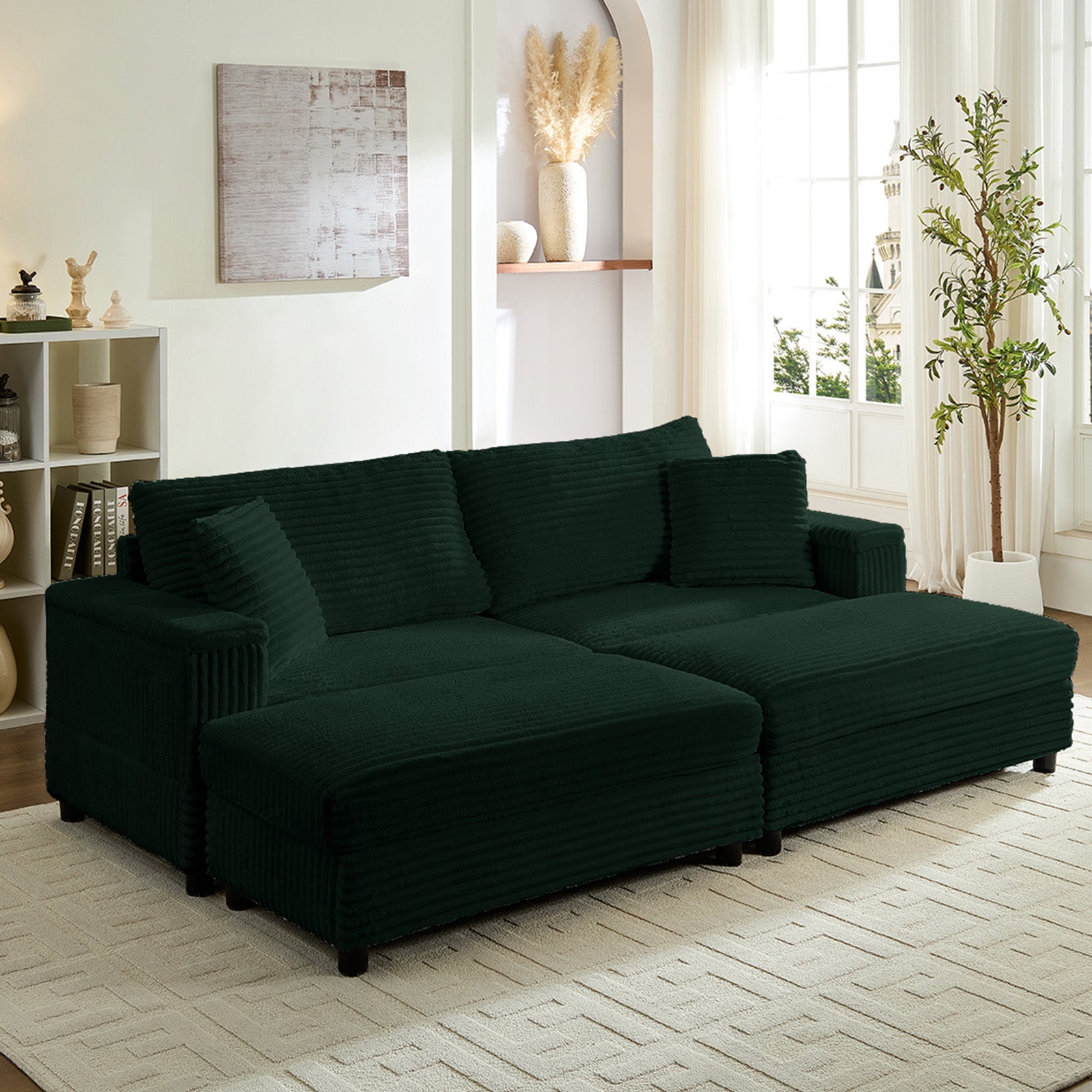 BALUS Oversized Chaise Sofa with Wide Storage Ottoman, Modern Deep Seat Sofa Bed for Living room/ Bedroom, Comfy Apartment Sleeper Sofa, Corduroy