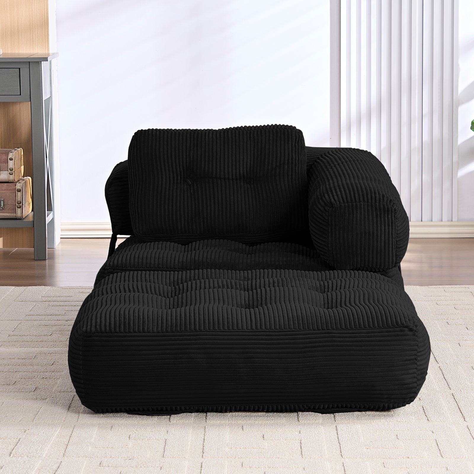 Puremind Folding Sofa Bed, Convertible Floor Couch for Adults and Kids, Corduroy Foldable Futon Sofa Bed with Armrest for Living Room/Bedroom