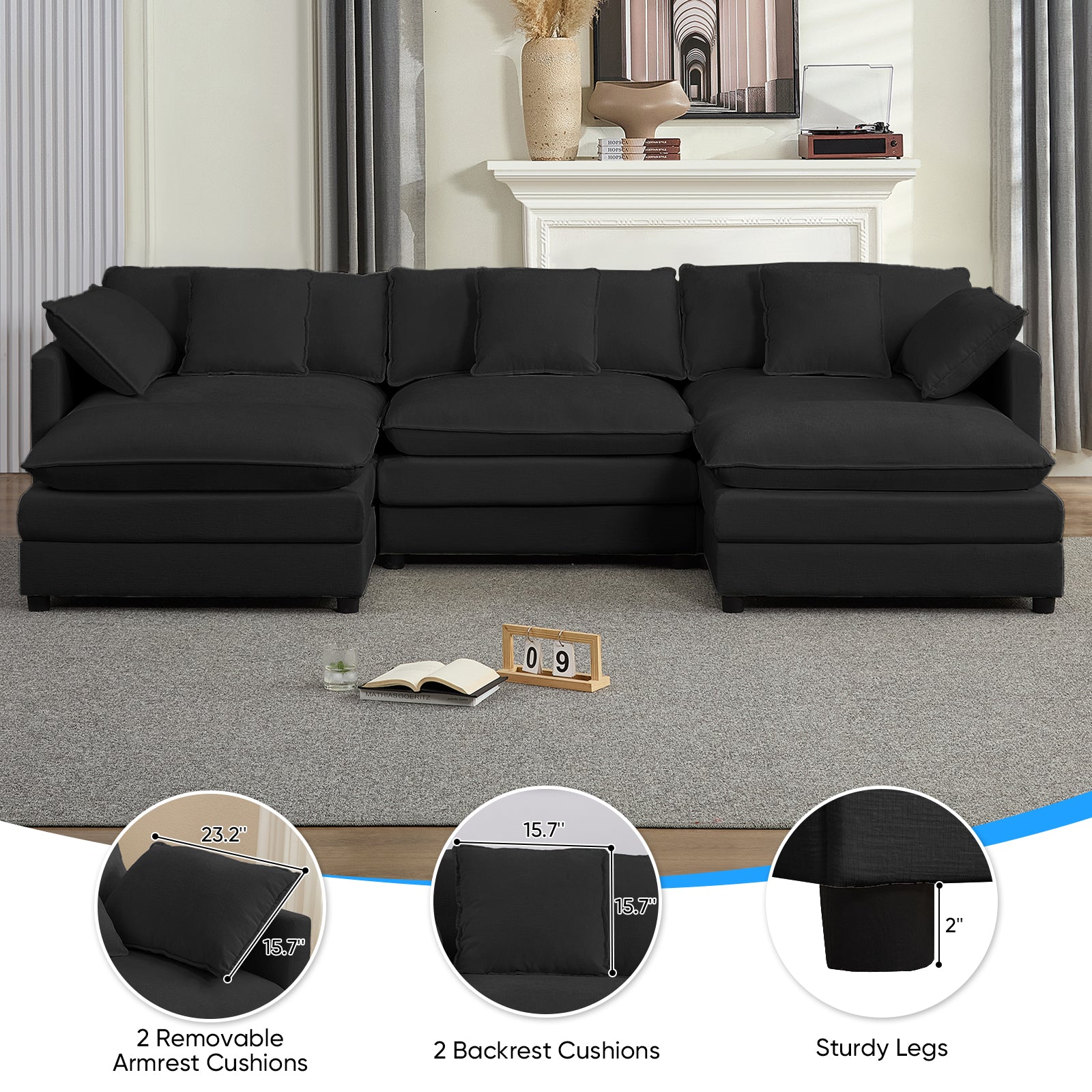 BALUS Convertible Modular Sofa with Ottoman, U Shaped Sectional Couch for Living Room, Apartment 5-Seat Mordern Couch