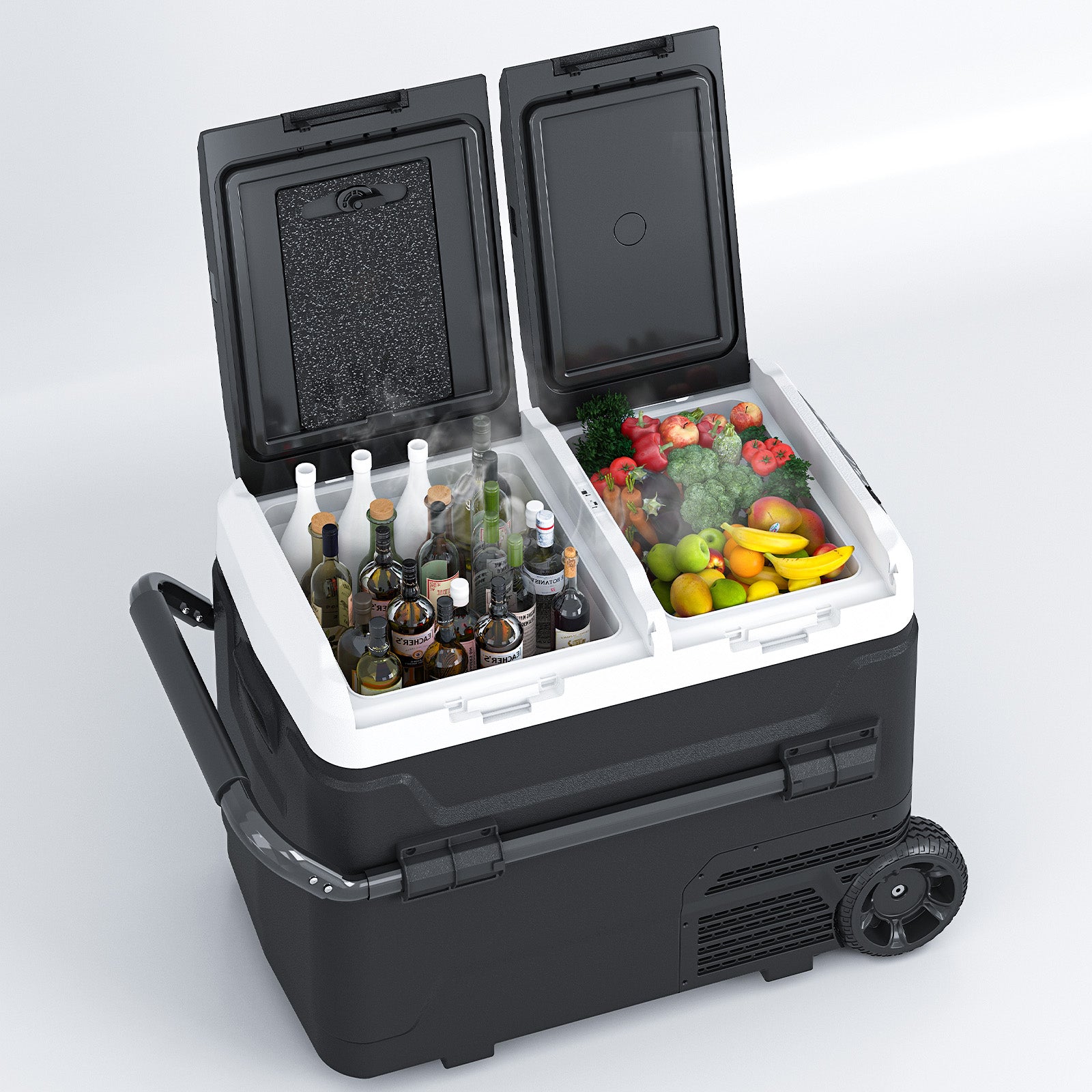 TABU 49QT(45L) Electric Cooler,12V Portable Car Refrigerator with Dual Zone,Independent Temperature Control,Black&White
