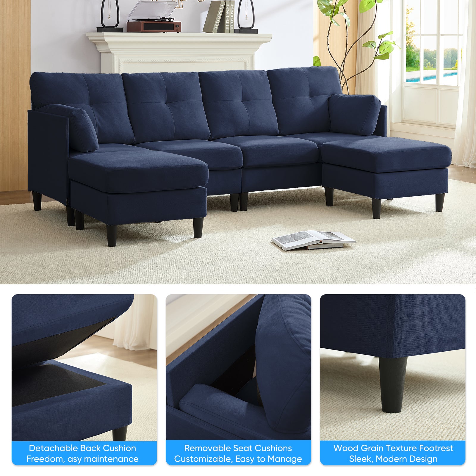 BALUS Convertible U/L Shape Sectional Sofa , Oversized 4 Seat Modular Couch for Living Room/ Apartment