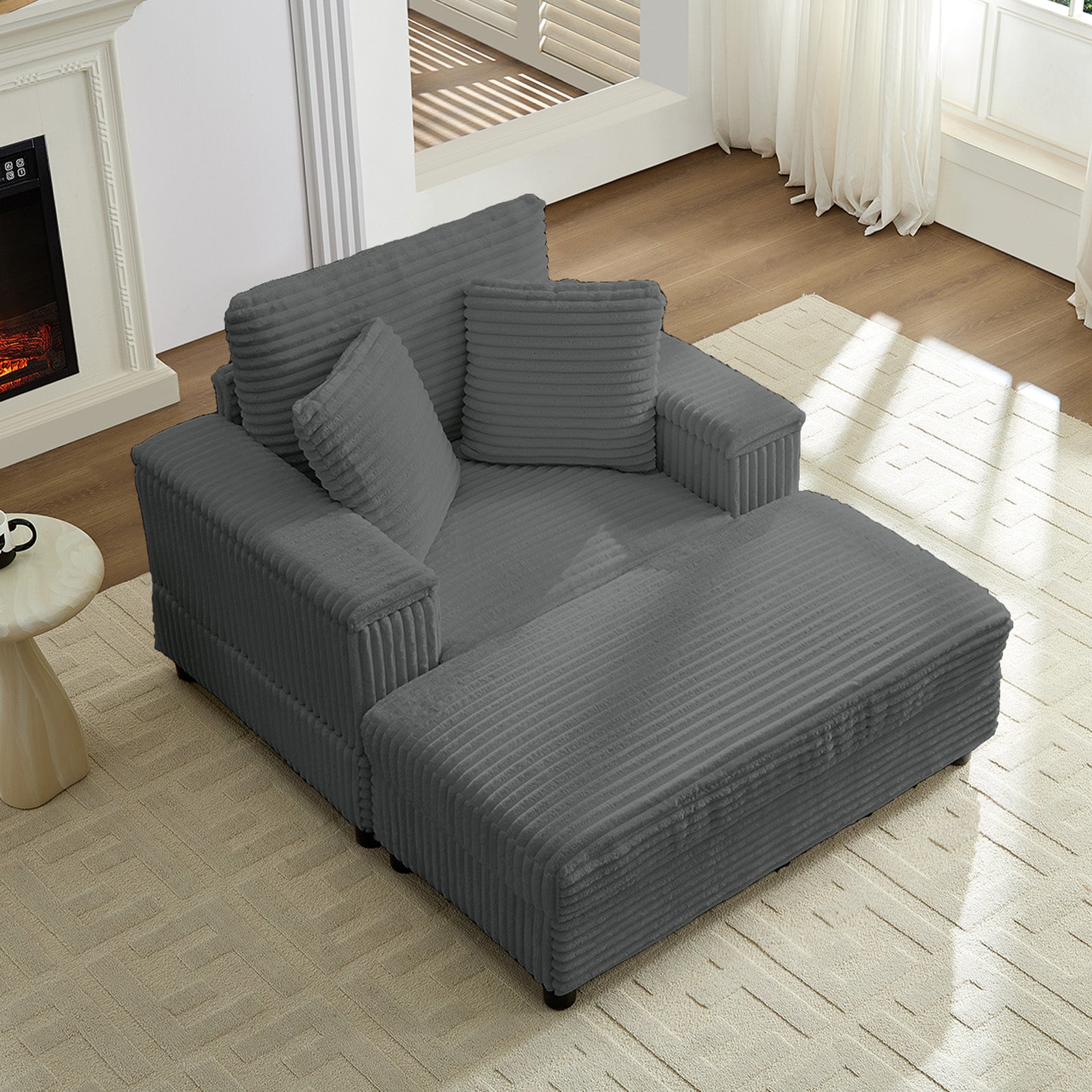 BALUS Oversized Chaise Sofa with Wide Storage Ottoman, Modern Deep Seat Sofa Bed for Living room/ Bedroom, Comfy Apartment Sleeper Sofa, Corduroy