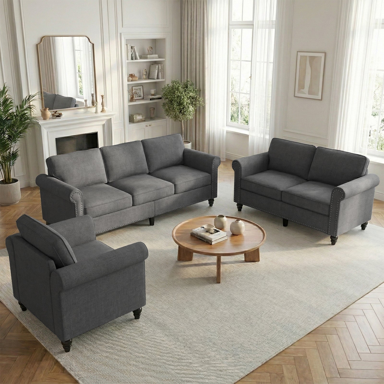 Puremind 3 Piece Living Room Sofa Set, Sectional Couch Sets, 3-Seat Sofa with Loveseat and Armchair Furniture Sets for Living Room/Apartment