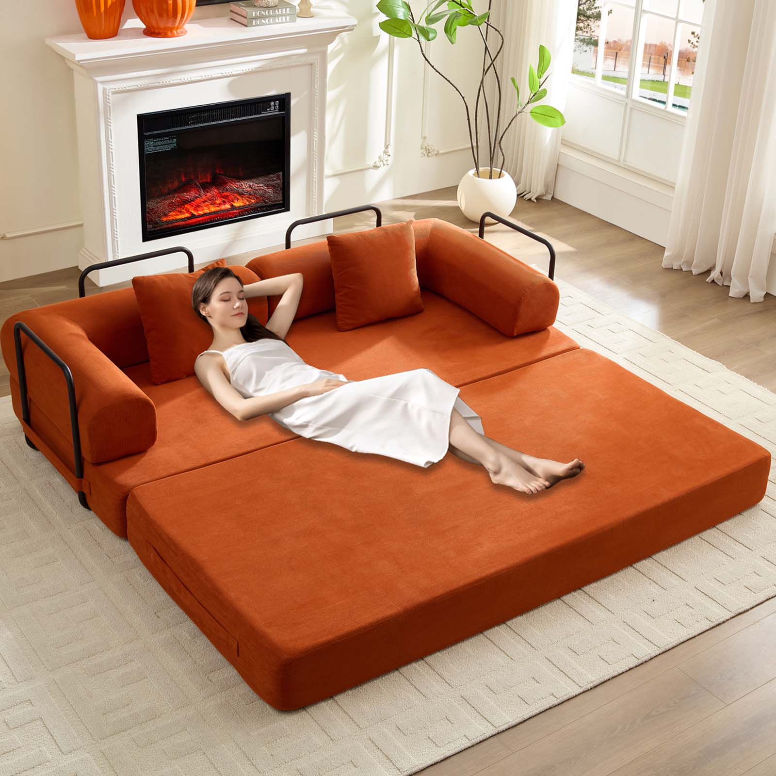 BALUS Fold Out Floor Coach, No Assembly Sofa Bed, Folding Lounge Sofa Bed Sleeper for Living Room , Bedroom, Queen